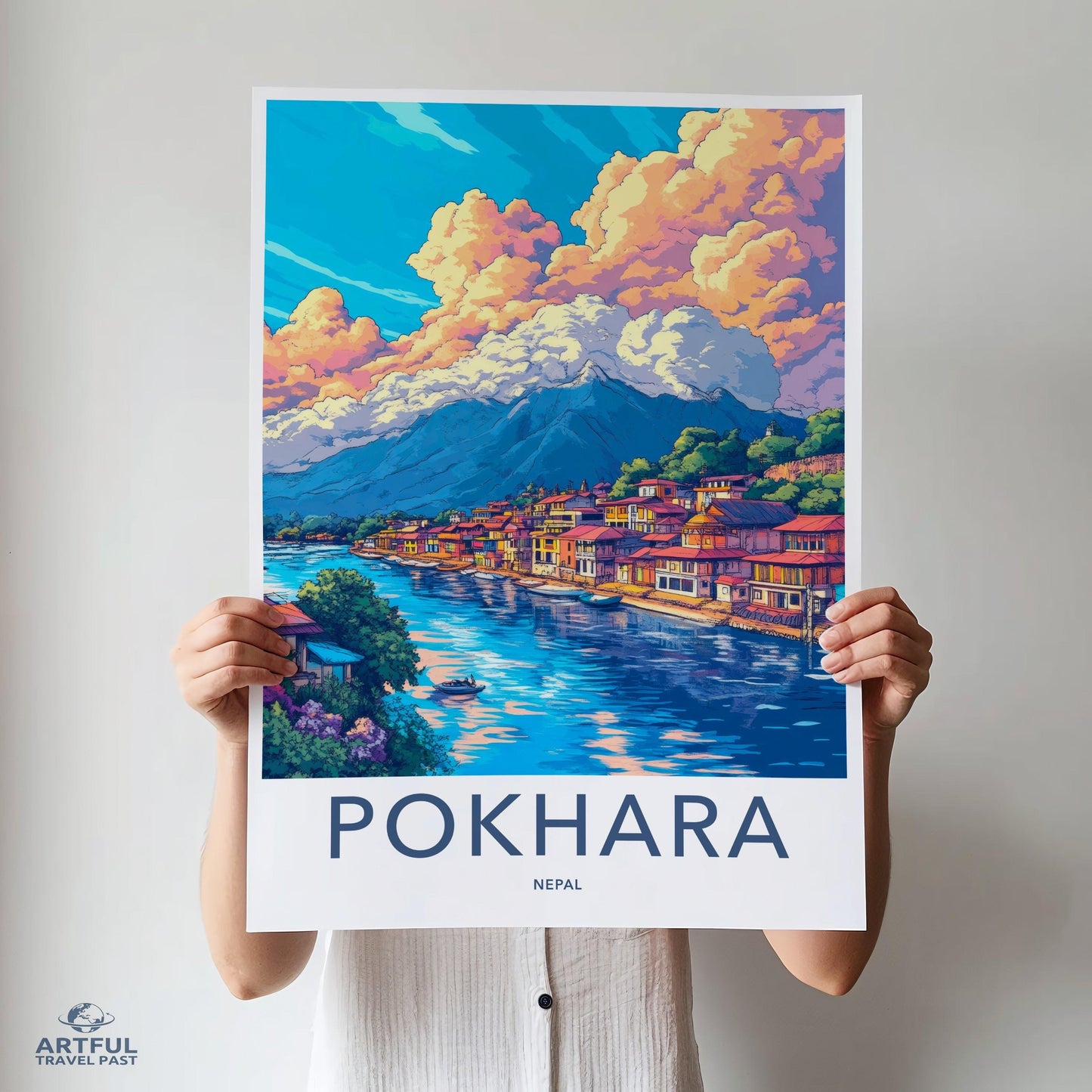 Pokhara Poster | Nepal Wall Art | Asia Decor