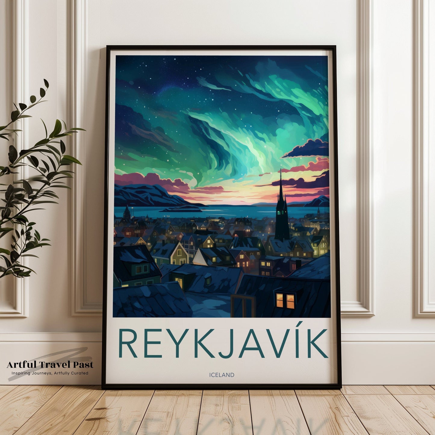 Reykjavik Poster | Northern Lights Art | Iceland Wall Art