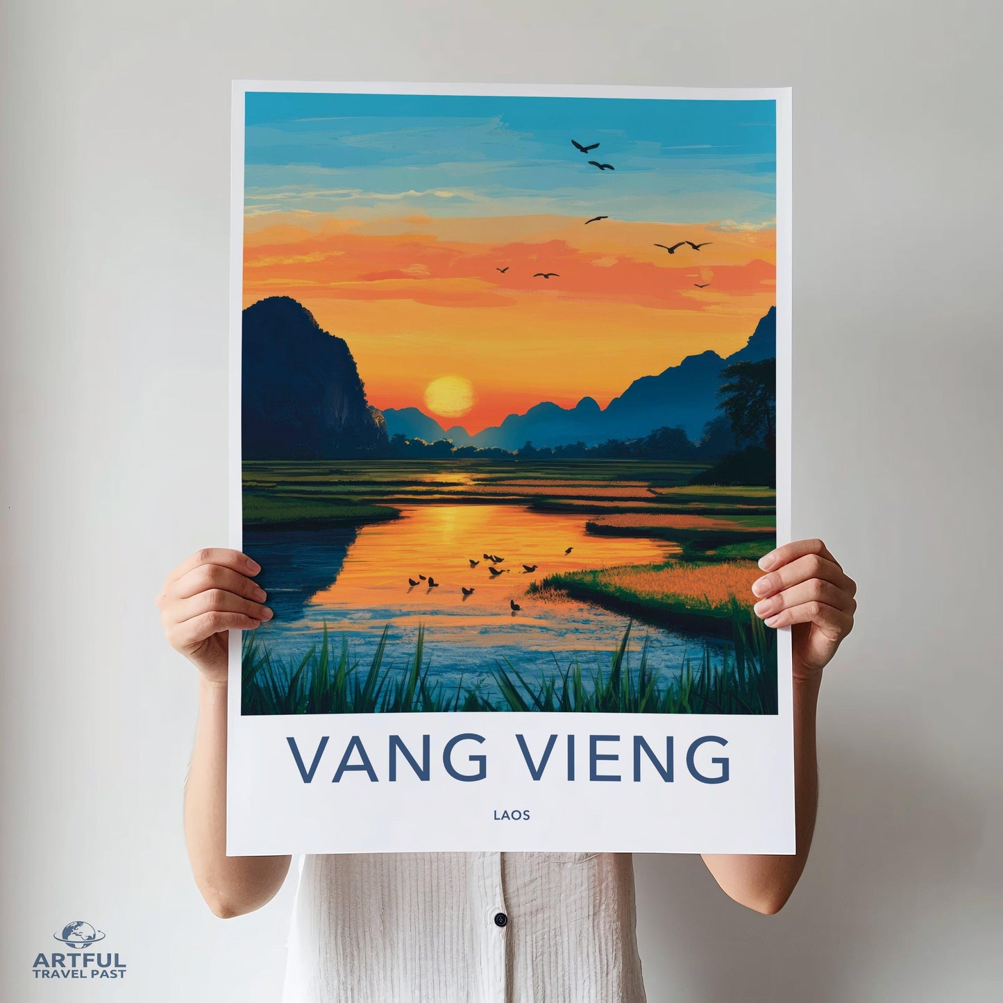 Vang Vieng Poster | Laos Wall Art | Southeast Asia Decor