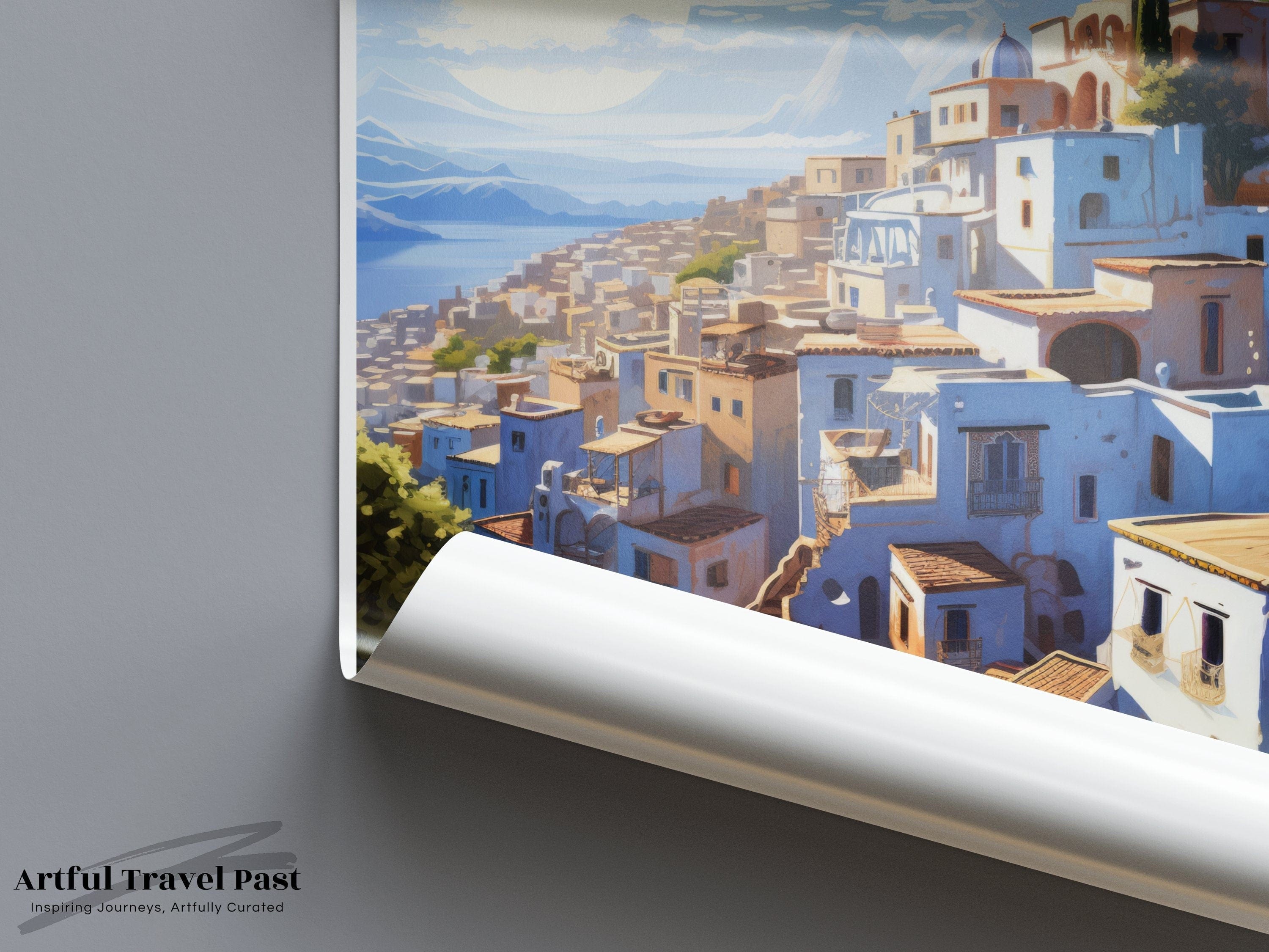 Chefchaouen Poster | Mediterranean Artwork | Morocco Wall Art
