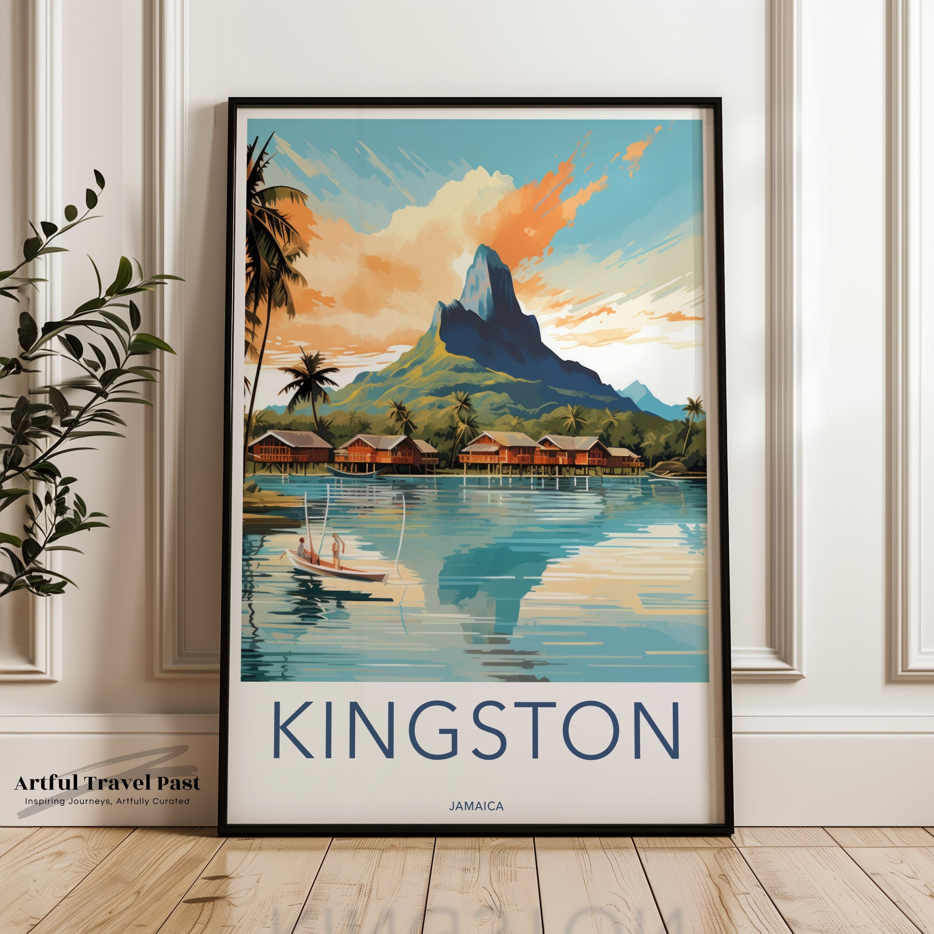 Kingston Wall Art Print, Jamaica Travel Poster, Vintage Style Caribbean Decor, Tropical Vacation Artwork, Retro Souvenir Illustration