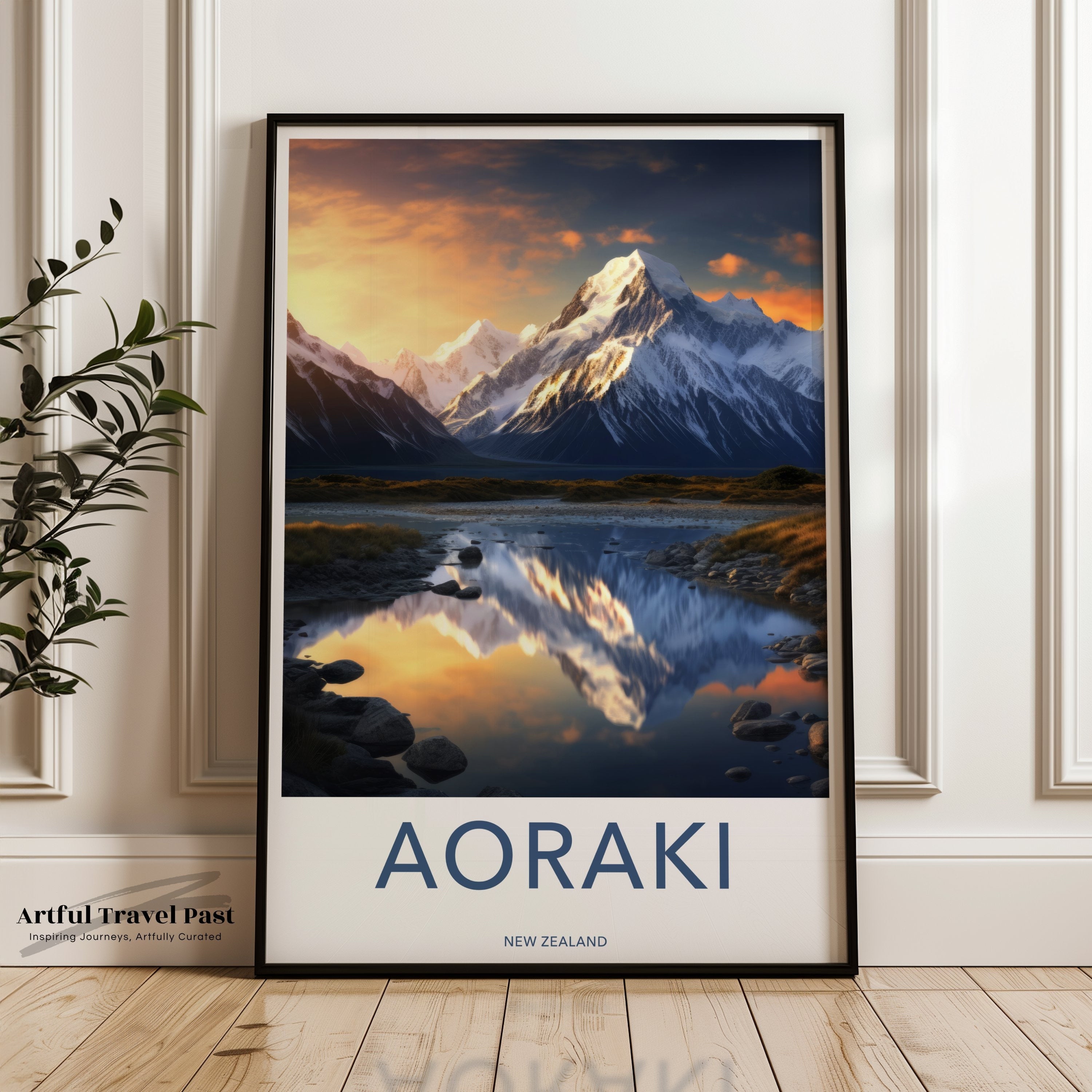 Aoraki Mount Cook New Zealand Landscape Print, Stunning Snow-Capped Mountain Wall Art, Serene Travel Decor, Nature Photography