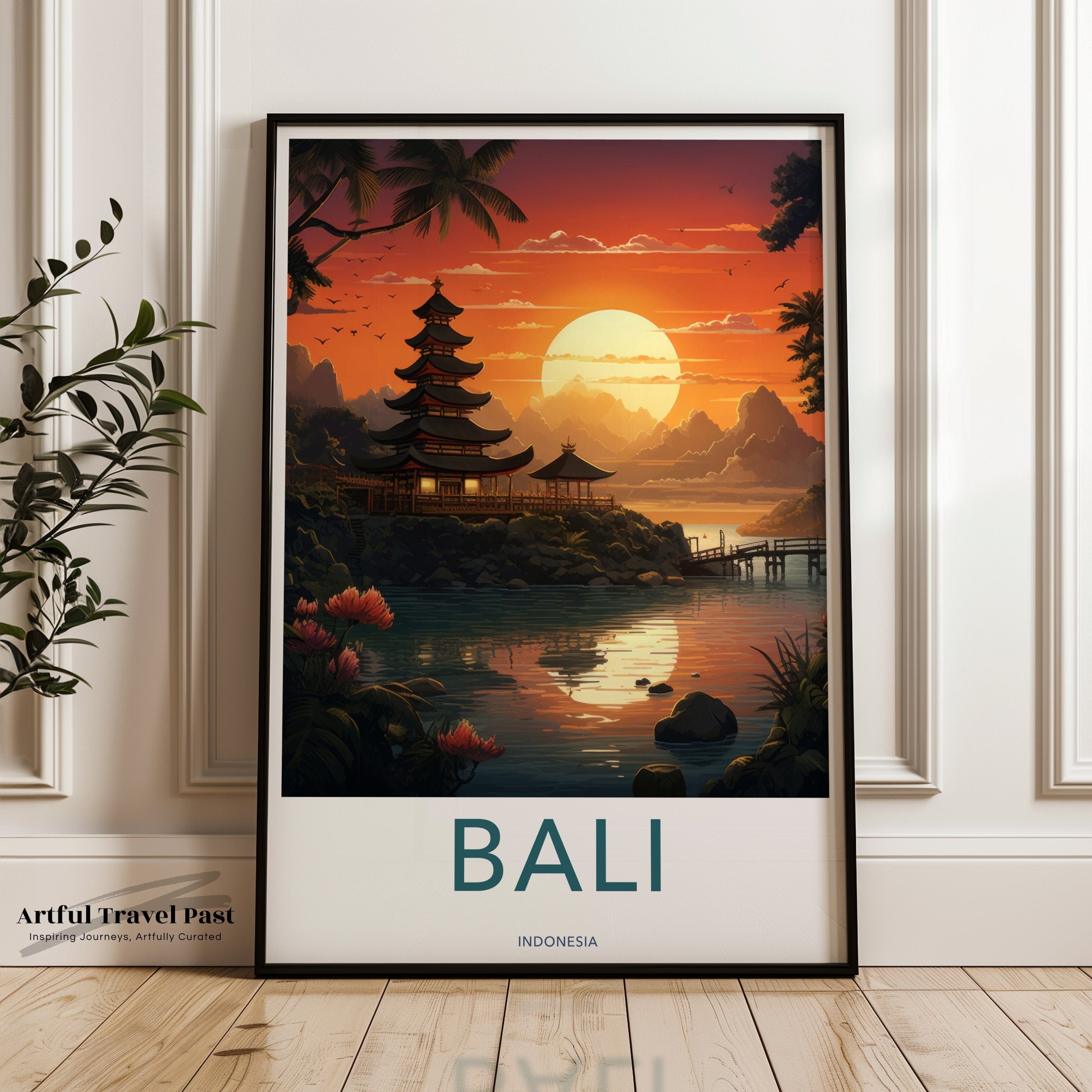 Wall Art Bali Poster | Sunset Over Pagoda | Indonesia Wall Art