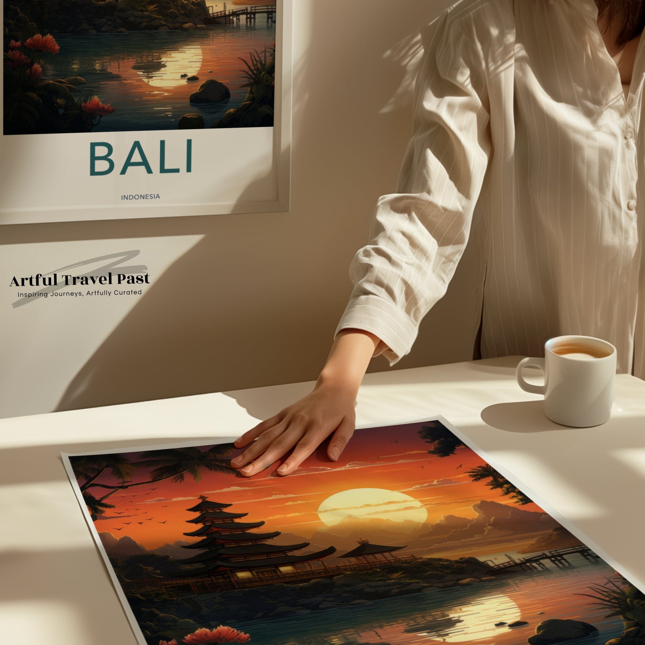 Wall Art Bali Poster | Sunset Over Pagoda | Indonesia Wall Art