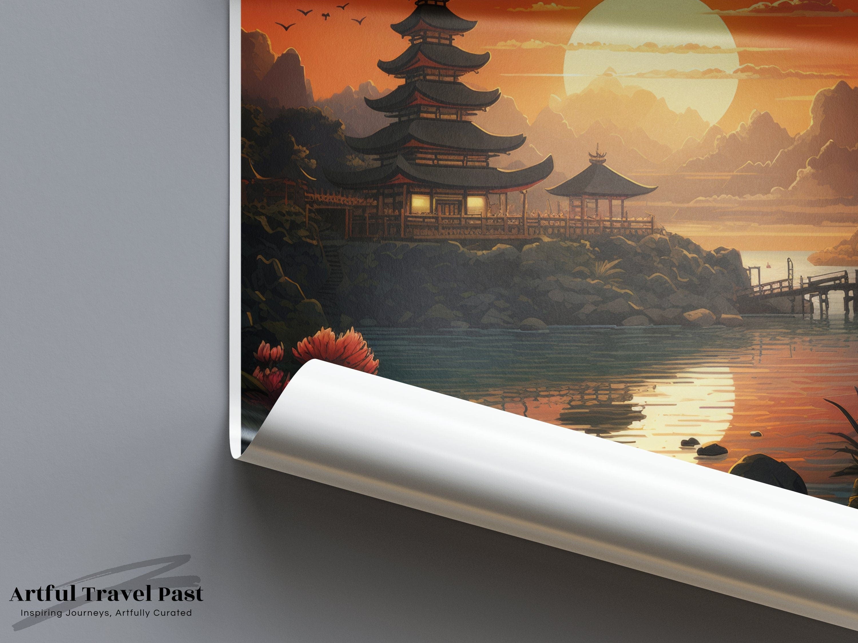 Wall Art Bali Poster | Sunset Over Pagoda | Indonesia Wall Art