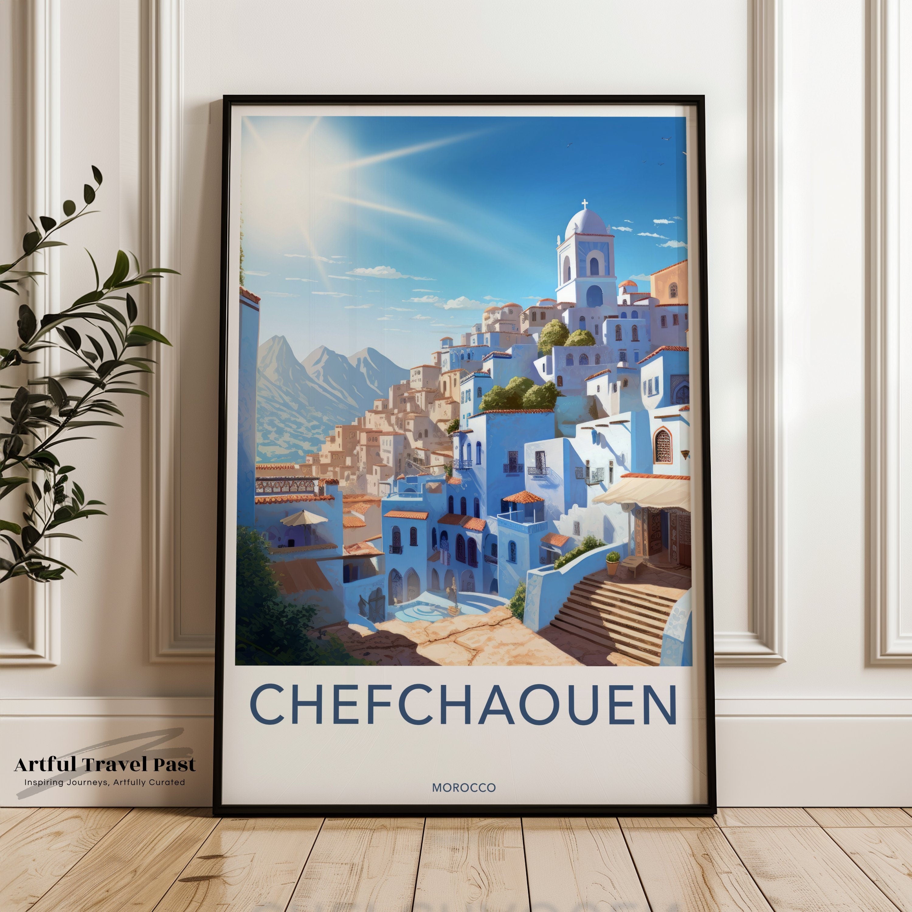 Chefchaouen Framed Poster, Morocco Wall Art, Historical Moroccan Town Print, Scenic Cityscape Decor, Blue City Framed Artwork