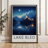 Lake Bled Travel Poster, Slovenia Wall Art Decor, Scenic Lake Bled Art Print, Vintage Travel Poster, Lake Bled Mountain Retreat