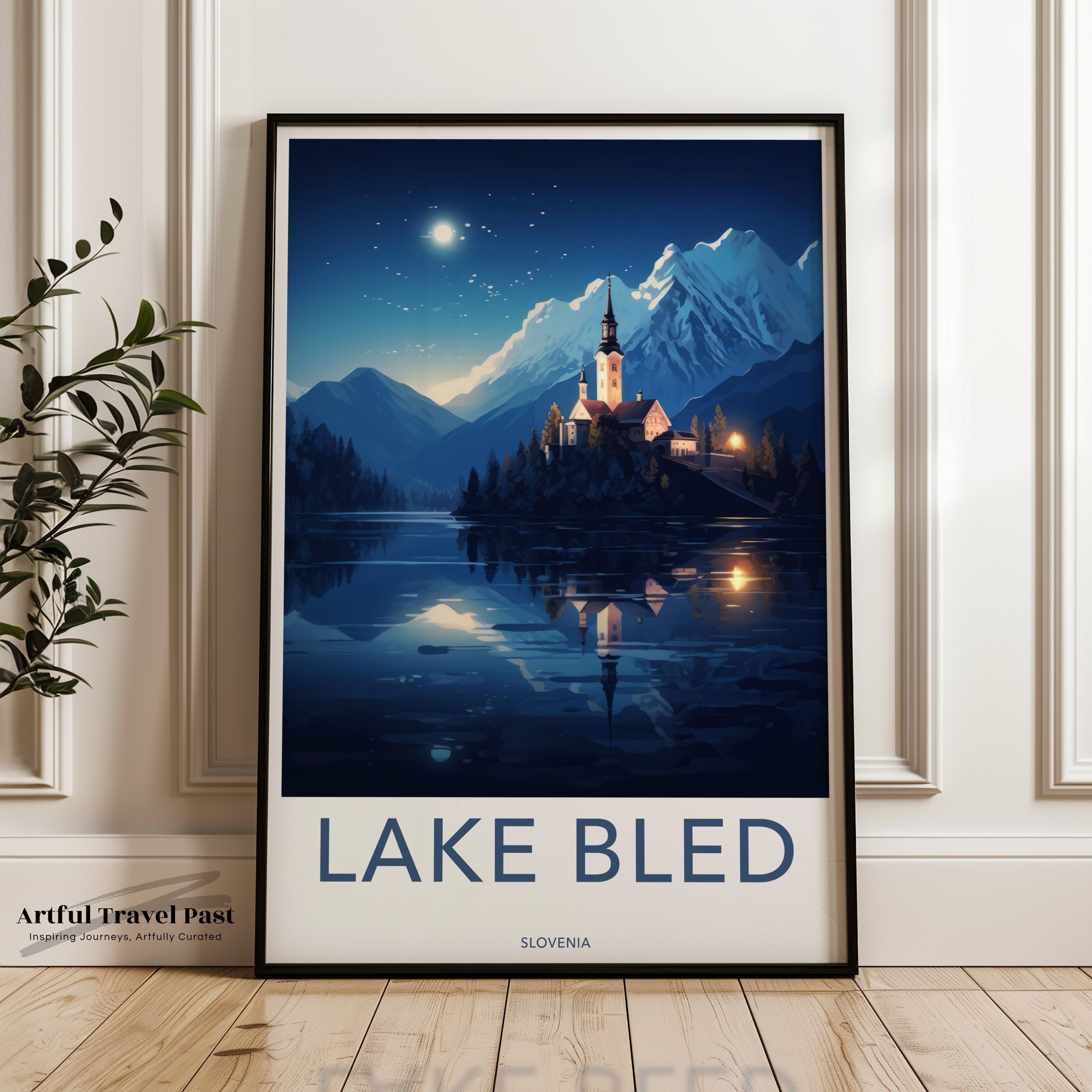 Lake Bled Travel Poster, Slovenia Wall Art Decor, Scenic Lake Bled Art Print, Vintage Travel Poster, Lake Bled Mountain Retreat