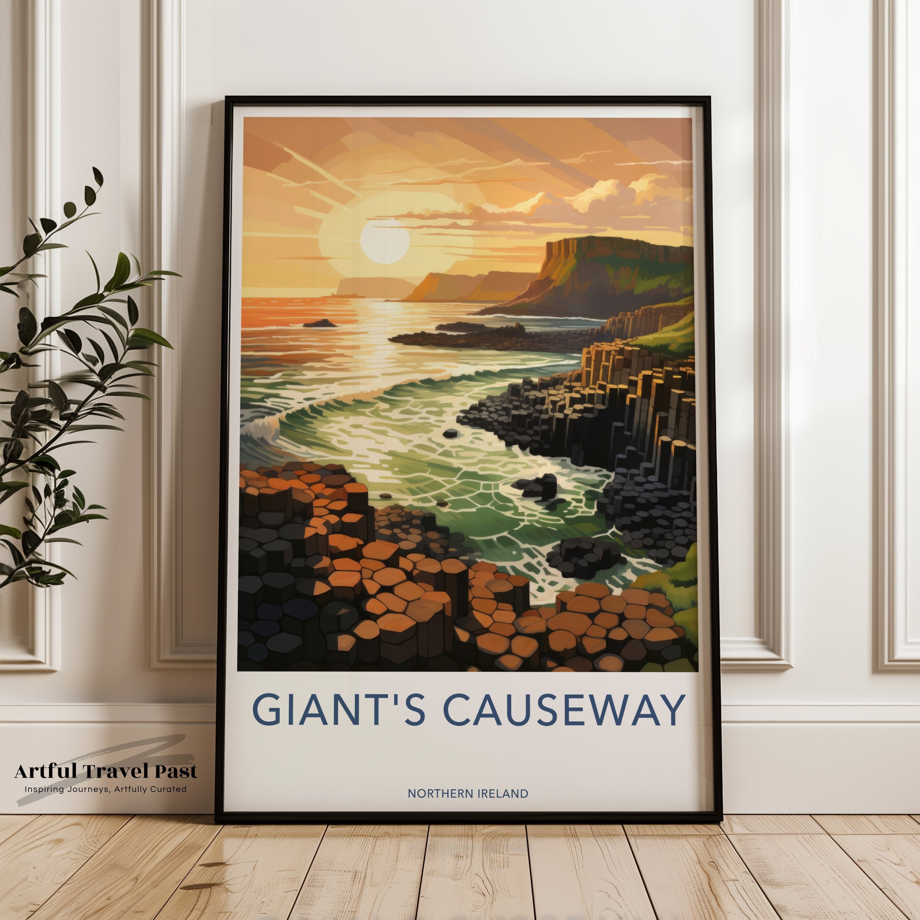 Giant's Causeway Framed Poster, Northern Ireland Coastal Art, Sunset Landscape Print, Scenic Wall Decor, Historic Wonder Art Gift