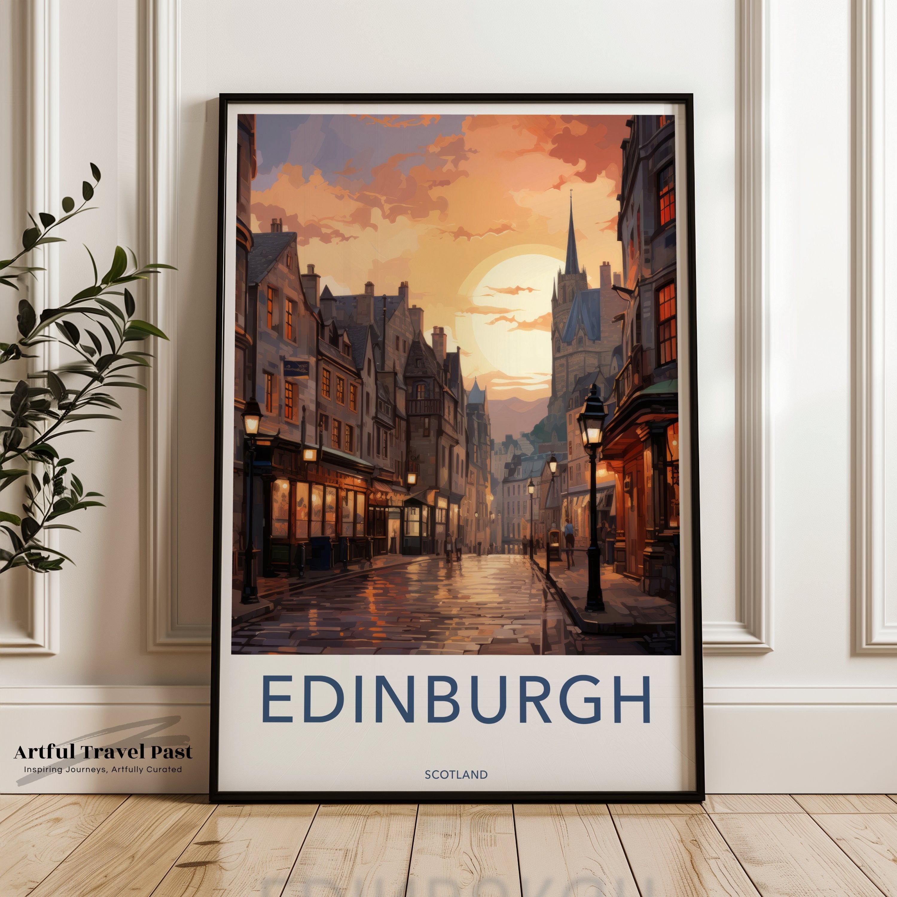 Edinburgh Scotland Framed Poster, Historic Edinburgh Cityscape Art, Beautiful Sunset Street View, Scottish Cultural Wall Decor