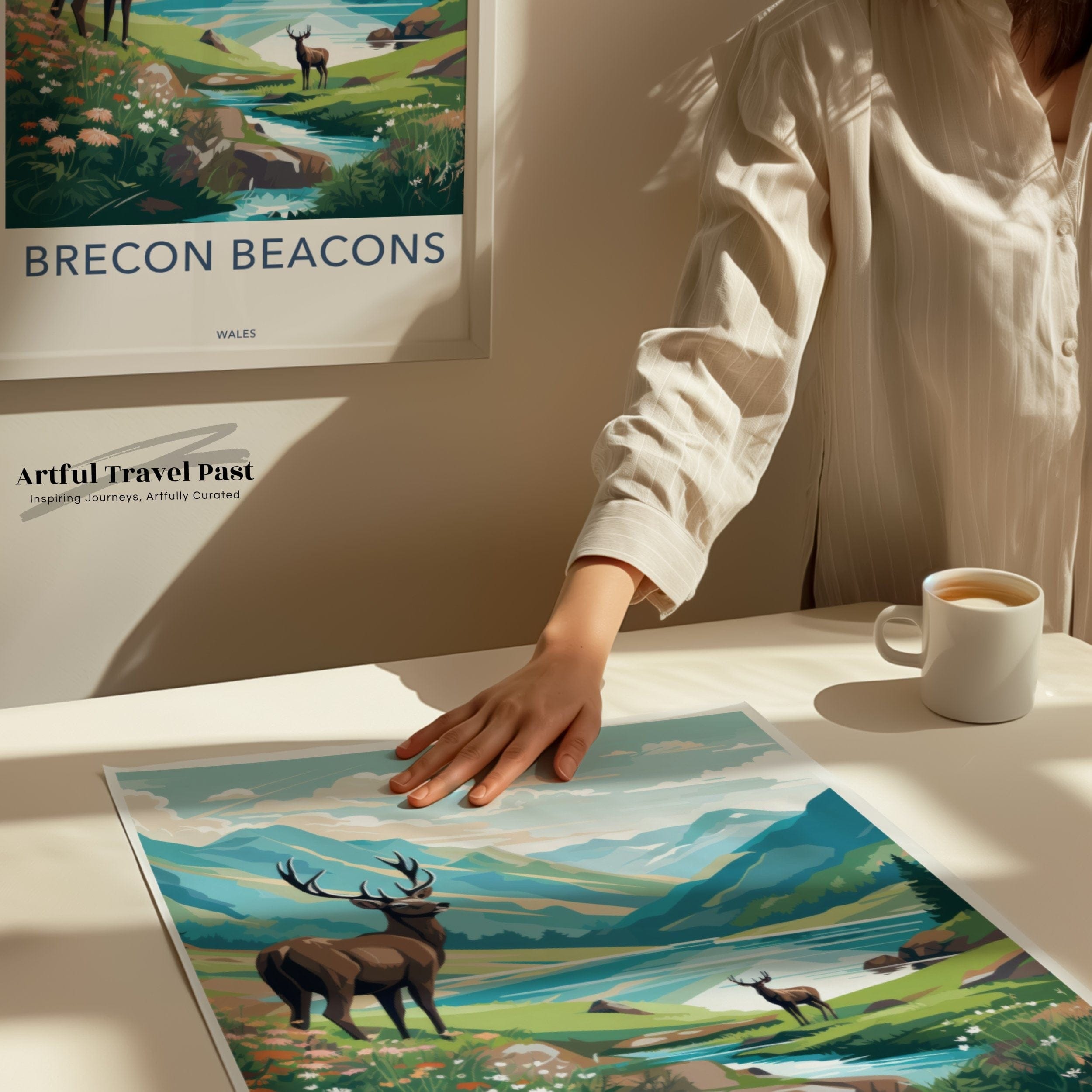 Wall Art Brecon Beacons Poster | Deer Wildlife | Wales Wall Art