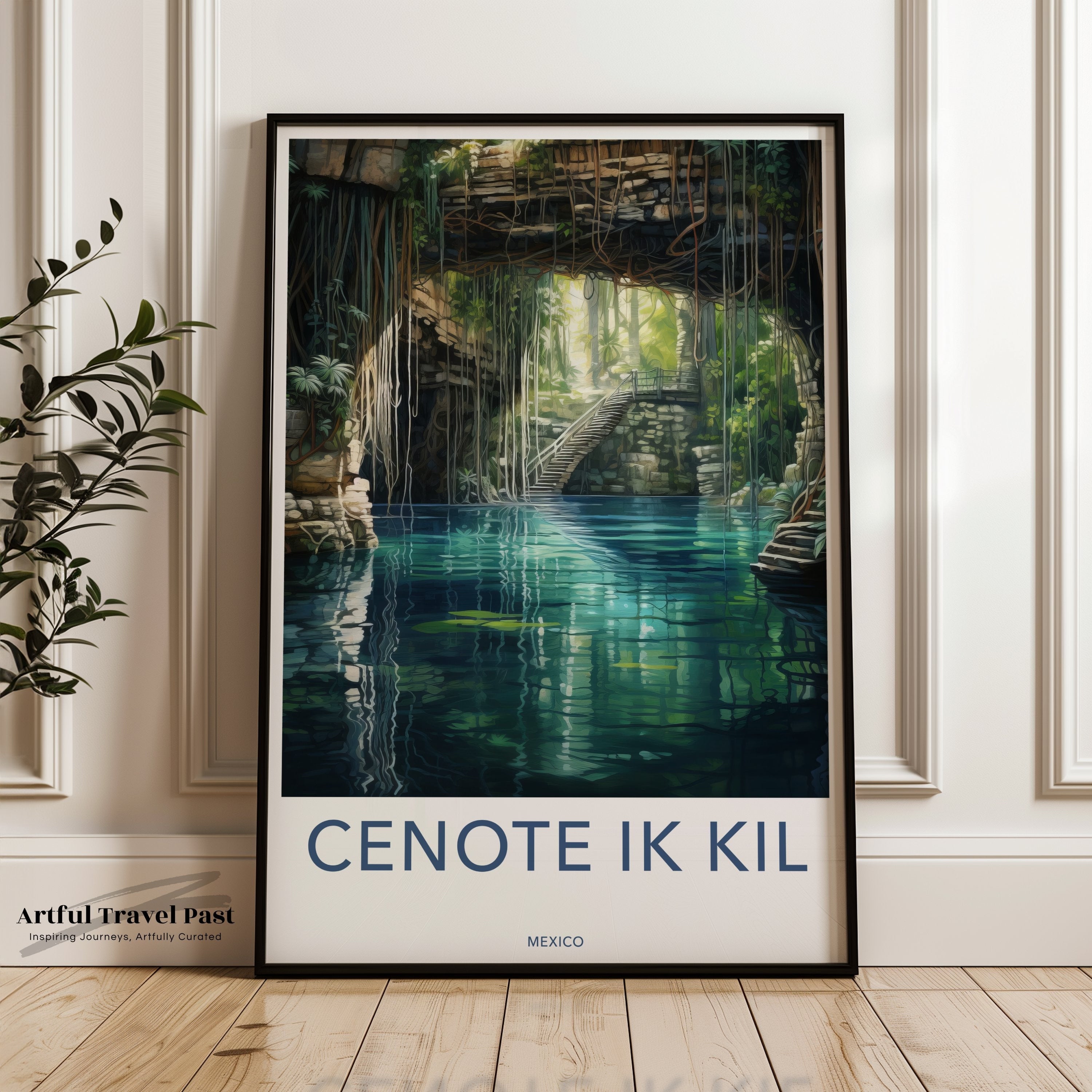 Cenote Ik Kil Poster, Mexico Natural Wonder Print, Framed Art, Scenic Beauty Wall Decor, Historical Landmark Painting