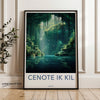 Cenote Ik Kil Framed Poster, Mexican Natural Wonder Art Print, Scenic Nature Wall Decor, Beautiful Water Cave Illustration, Travel Home