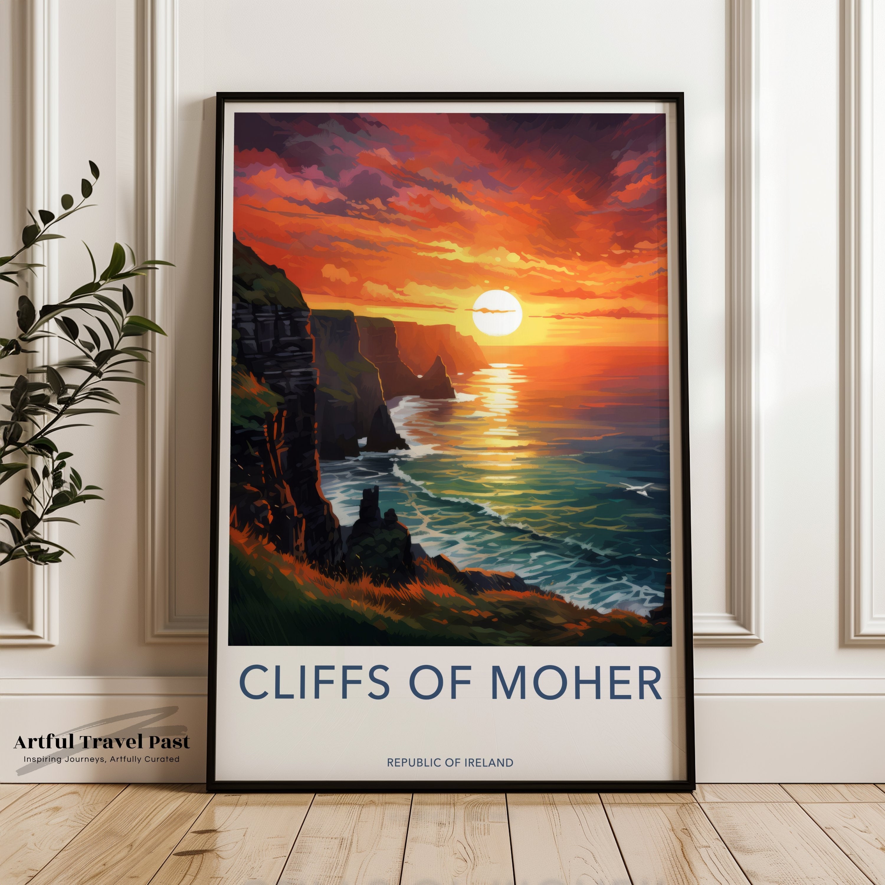 Cliffs of Moher Framed Poster, Ireland Coastal Sunset Art, Irish Landscape Wall Decor, Scenic View Print, Home Office Artwork