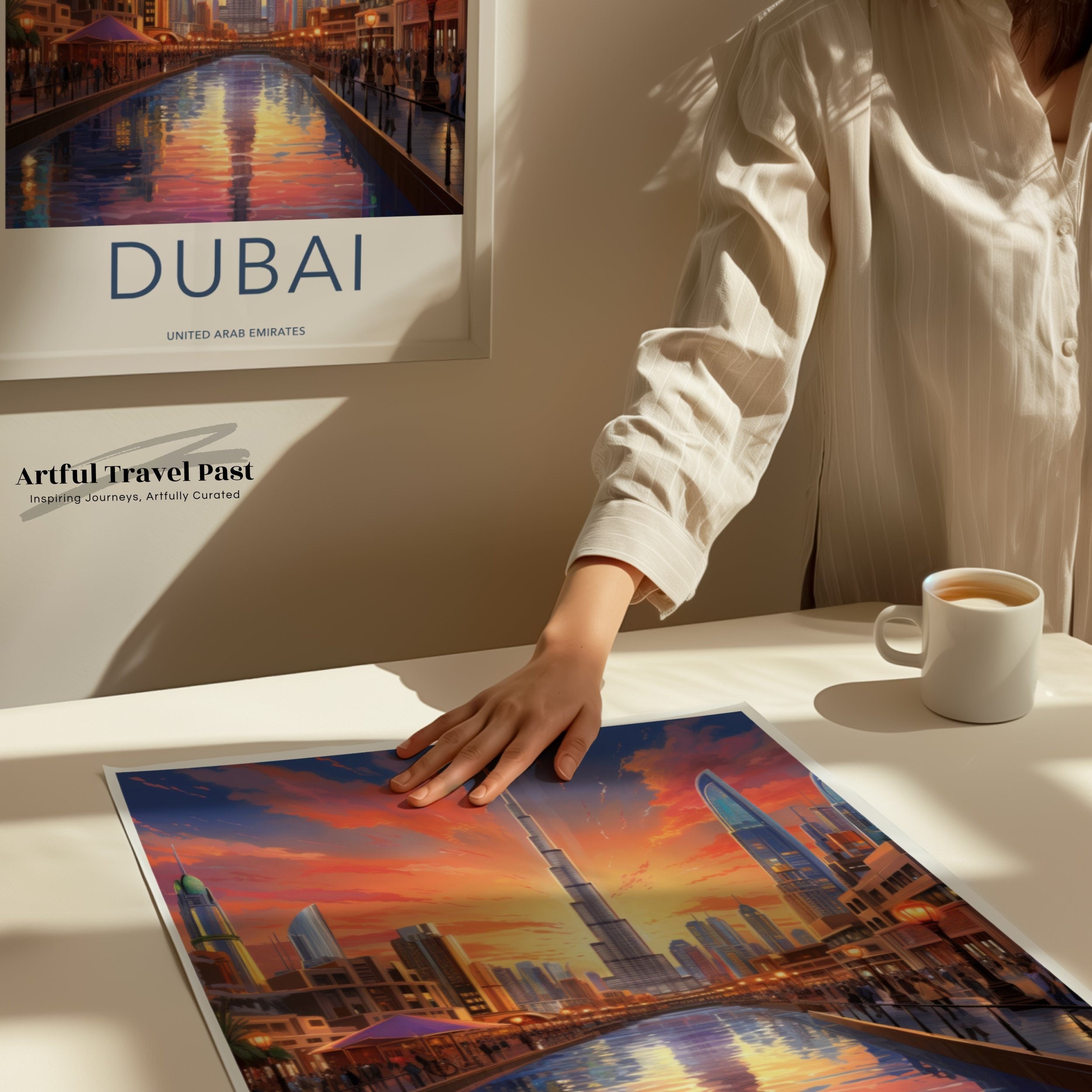 Dubai Framed Poster, Stunning Dubai Skyline at Sunset, Iconic Burj Khalifa, Captivating Dubai Marina, Beautiful Dubai Souks