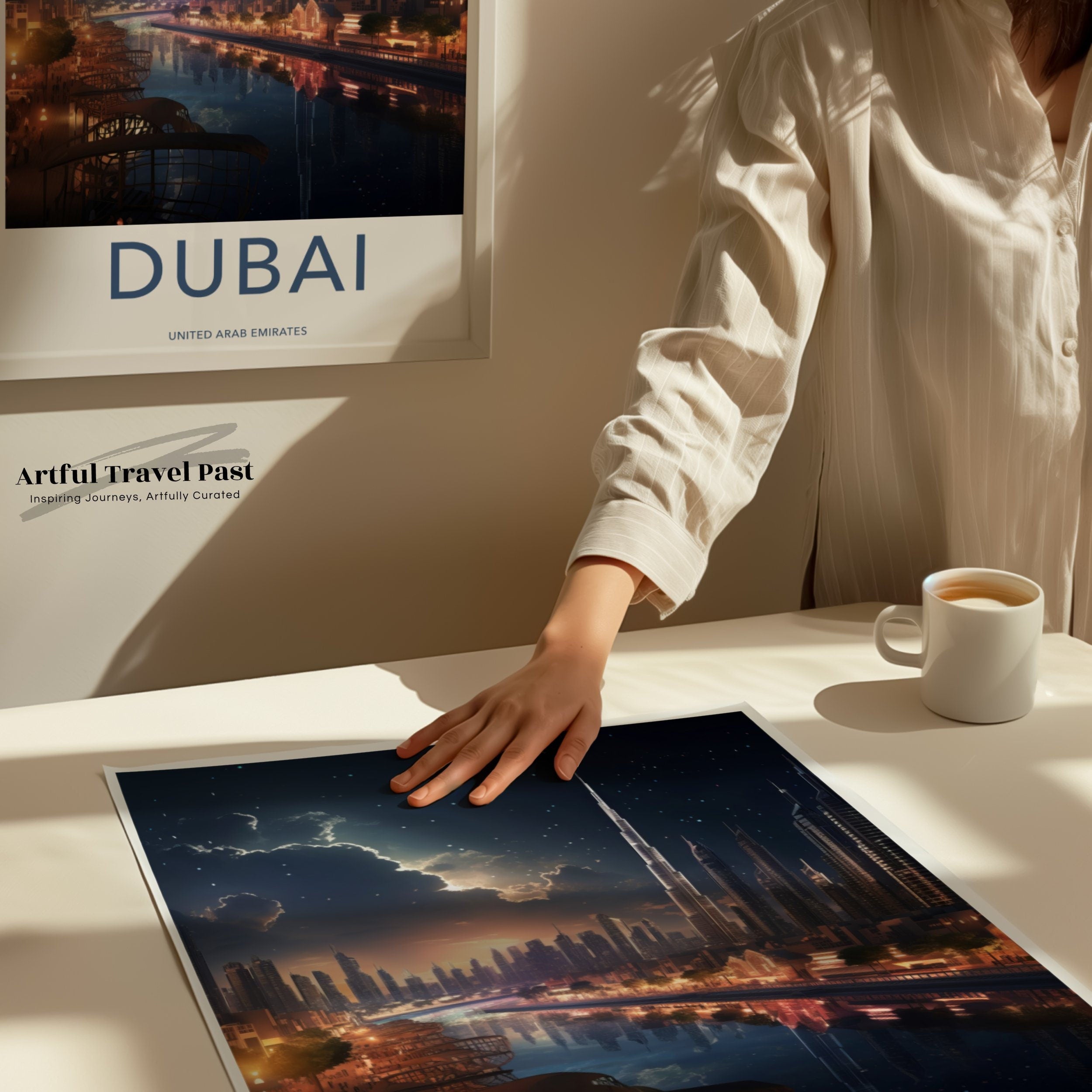 Dubai Framed Poster, Stunning Dubai Skyline Art, Night View of Dubai, United Arab Emirates Cityscape, Wall Decor