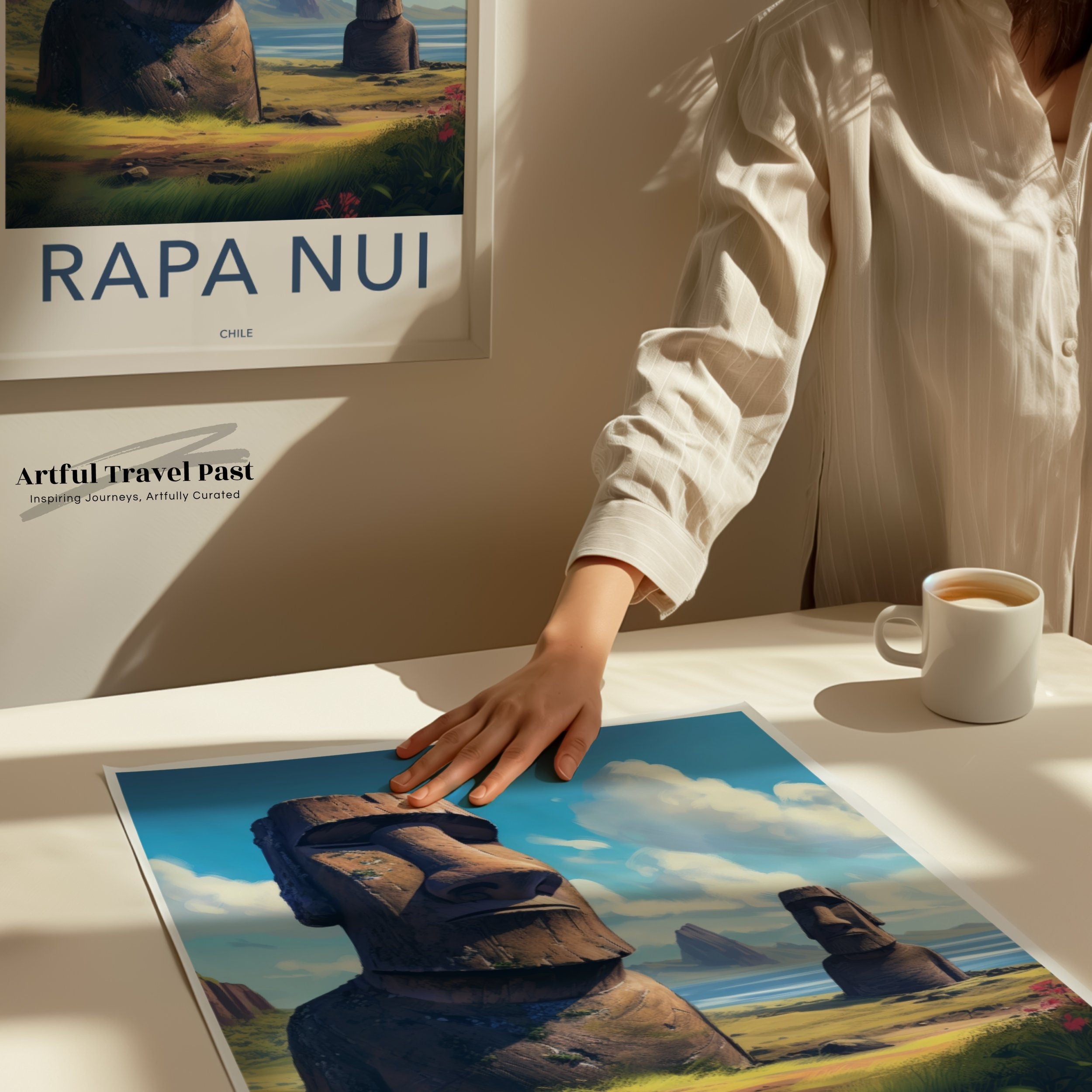 Rapa Nui Easter Island Framed Poster, Historical Moai Statues Wall Art, Cultural Landmark Decor, Perfect for Home Office or Gift