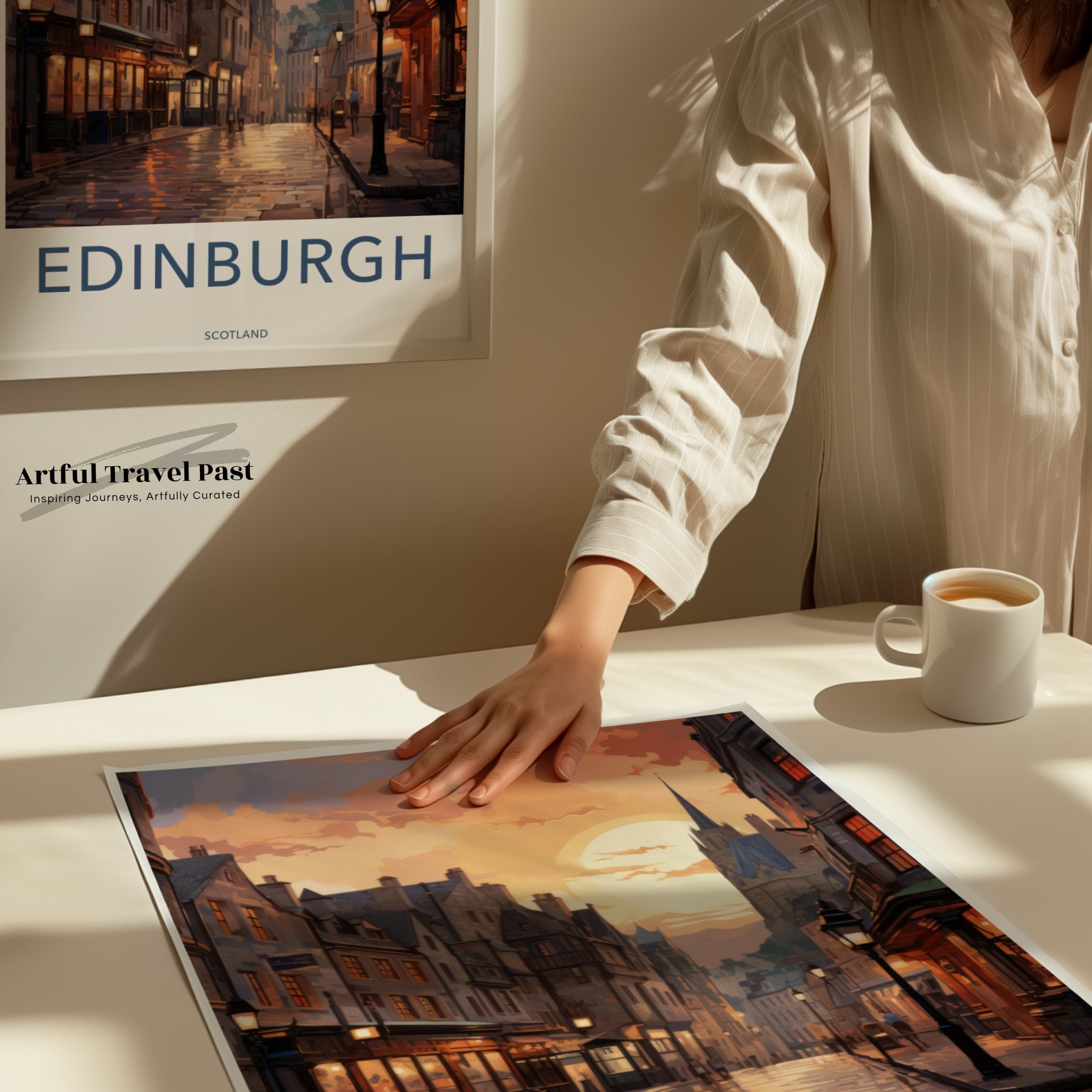 Edinburgh Scotland Framed Poster, Historic Edinburgh Cityscape Art, Beautiful Sunset Street View, Scottish Cultural Wall Decor