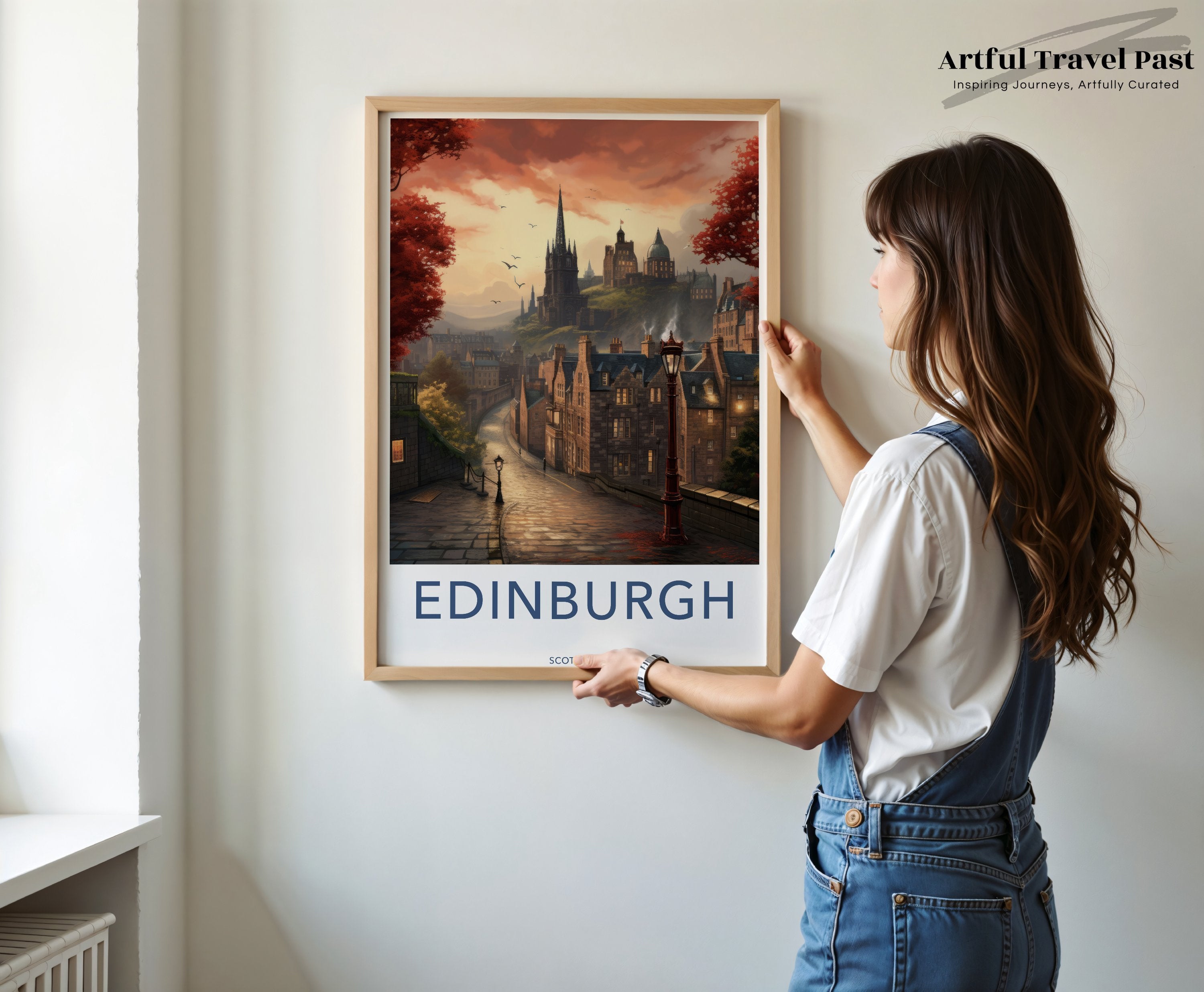 Edinburgh Scotland Framed Poster, Historic Edinburgh Art Print, Scotland Wall Decor, Old Town Edinburgh Painting, Scottish Heritage