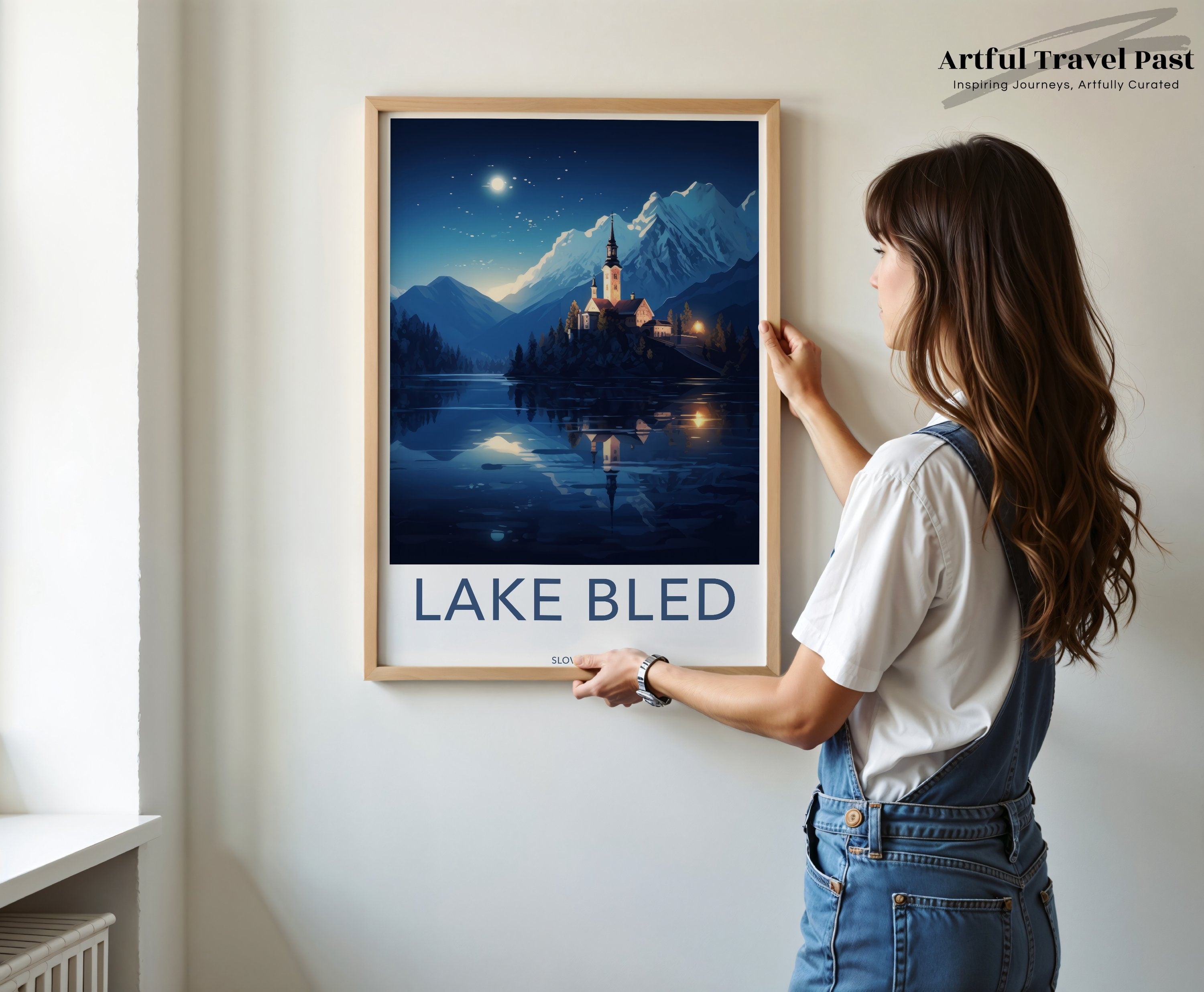 Lake Bled Travel Poster, Slovenia Wall Art Decor, Scenic Lake Bled Art Print, Vintage Travel Poster, Lake Bled Mountain Retreat