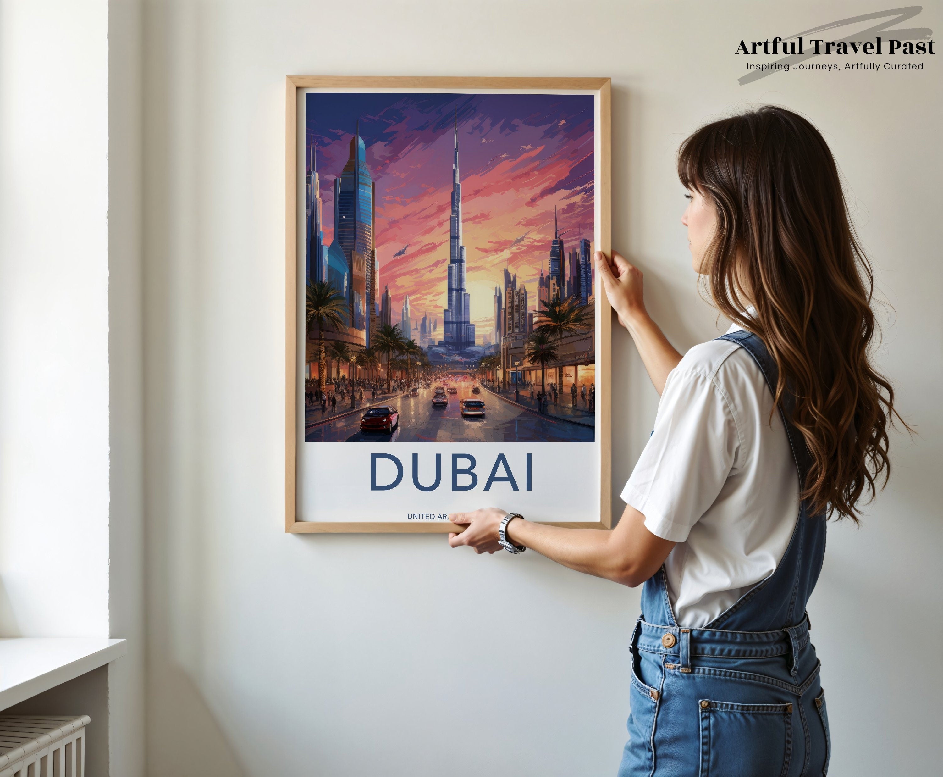 Dubai Skyline Framed Poster, Vibrant Cityscape Wall Art, Modern Architectural Decor, Dubai at Sunset, UAE Art Print, Iconic Landmark Print