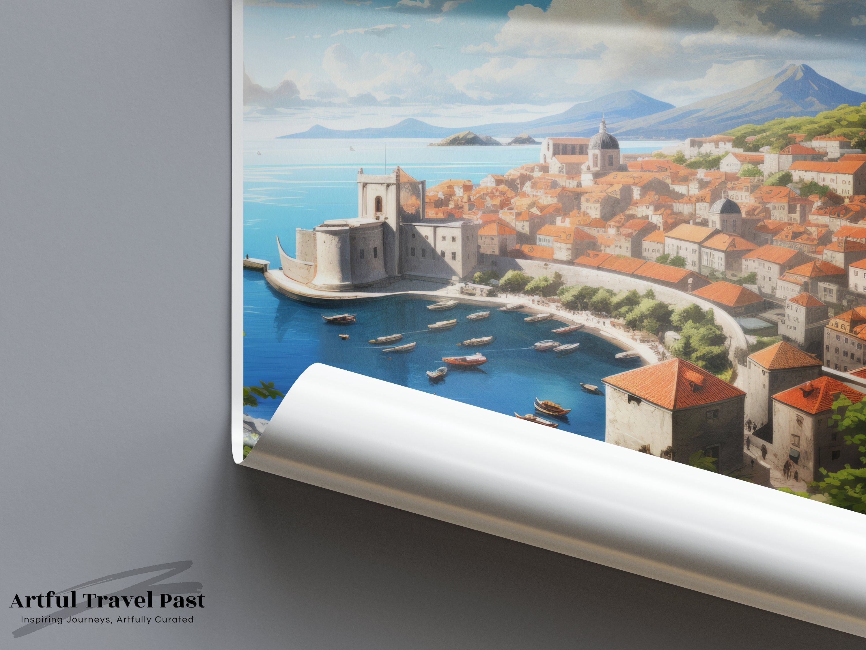 Dubrovnik Framed Poster, Coastal City Wall Art, Historic Croatian Poster, Mediterranean Landscape Print, Architectural Wonders