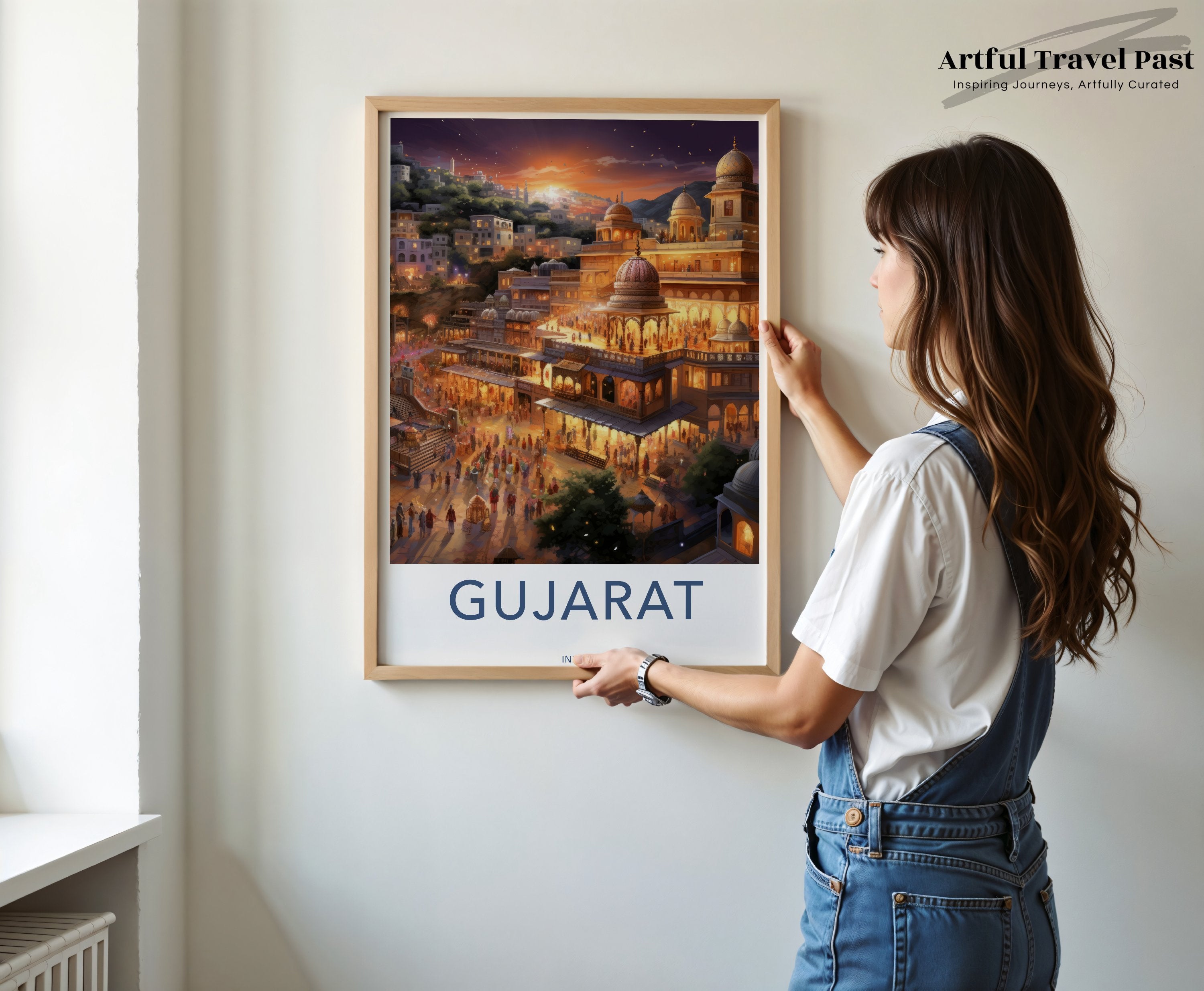 Gujarat India Framed Poster, Historic Landmarks, Iconic Indian Architecture, Vibrant Cultural Scene, Sunset Cityscape Print