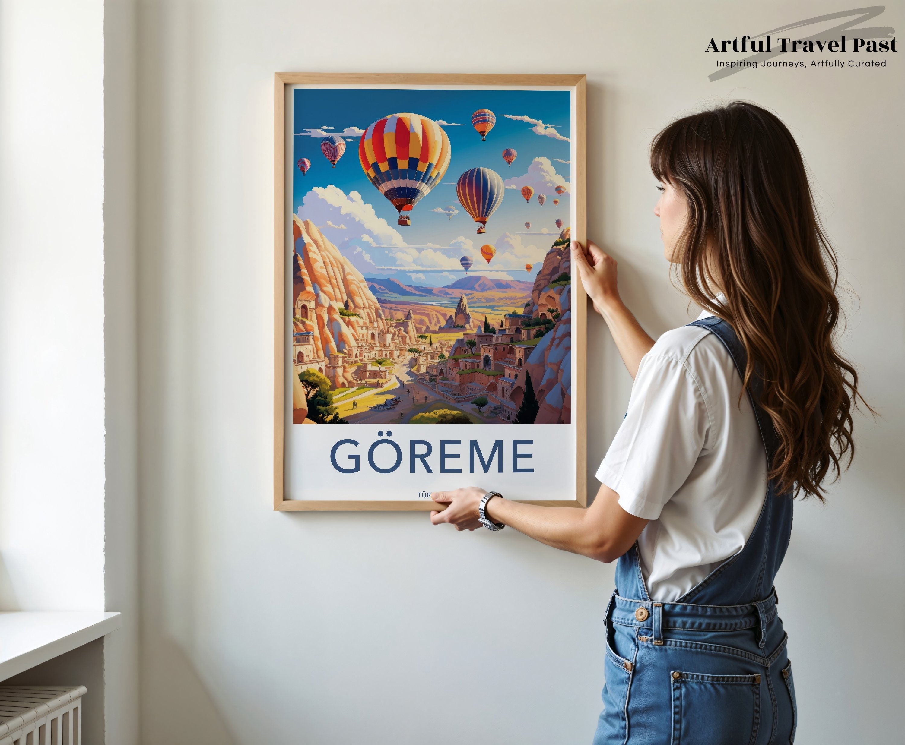 Göreme Travel Poster, Hot Air Balloon Wall Art, Turkish Landscape Print, Göreme Valley Art, Scenic Turkey Decor, Framed Art Poster