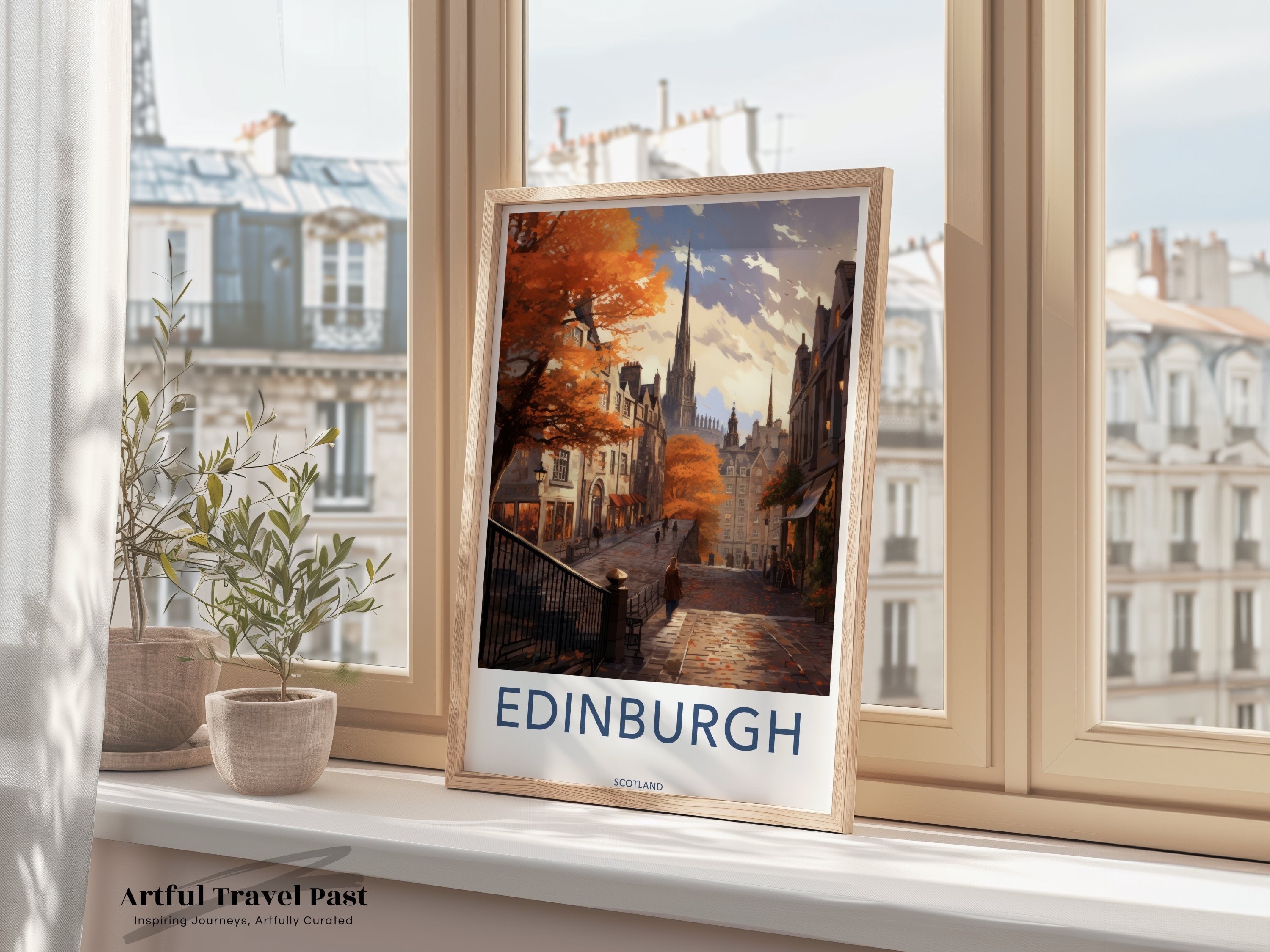 Edinburgh Framed Poster, Historical Cityscape Art, Beautiful Autumn Scene, Gothic Architecture, Perfect Wall Decor, Scotland Print