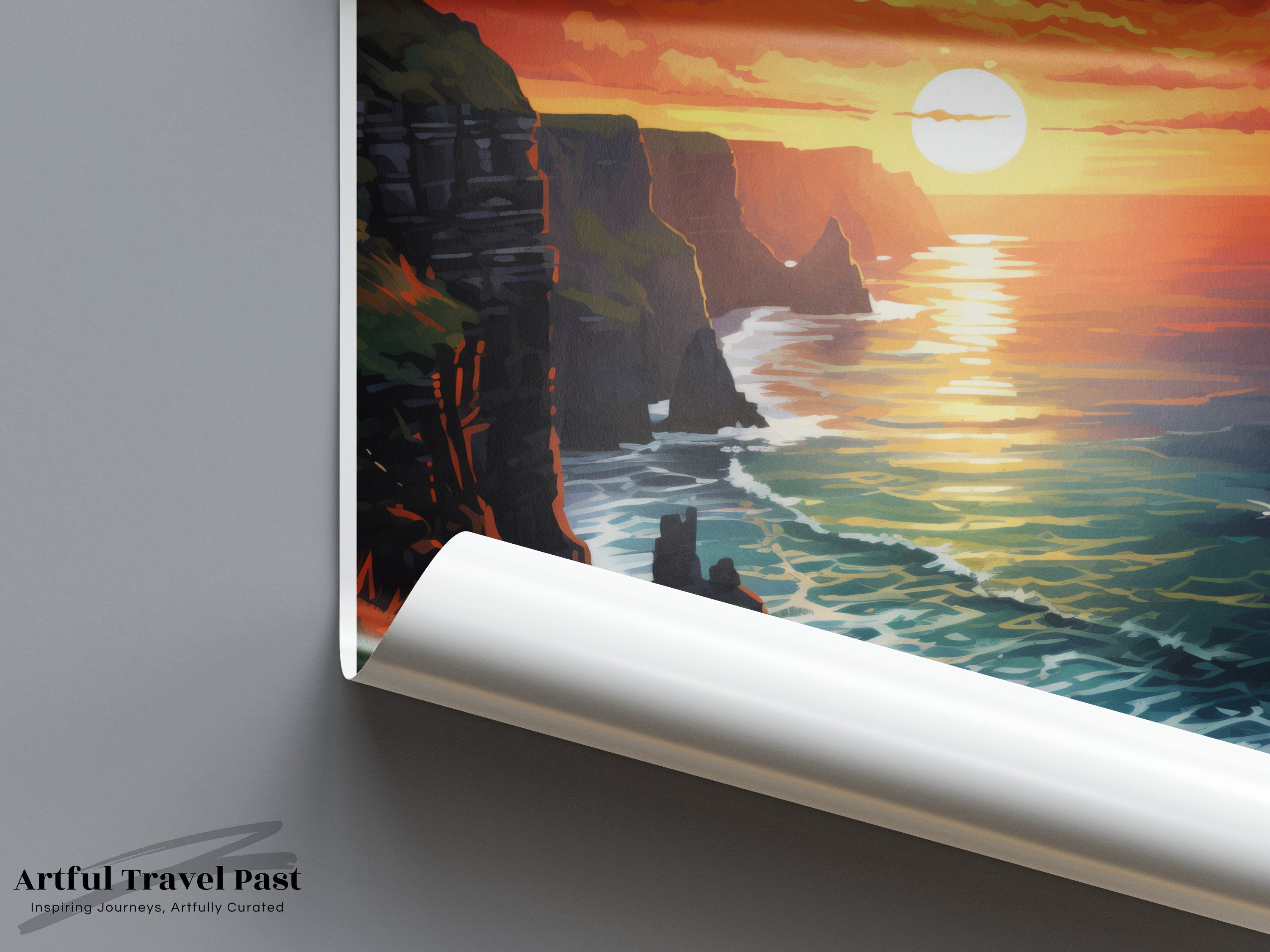 Cliffs of Moher Framed Poster, Ireland Coastal Sunset Art, Irish Landscape Wall Decor, Scenic View Print, Home Office Artwork