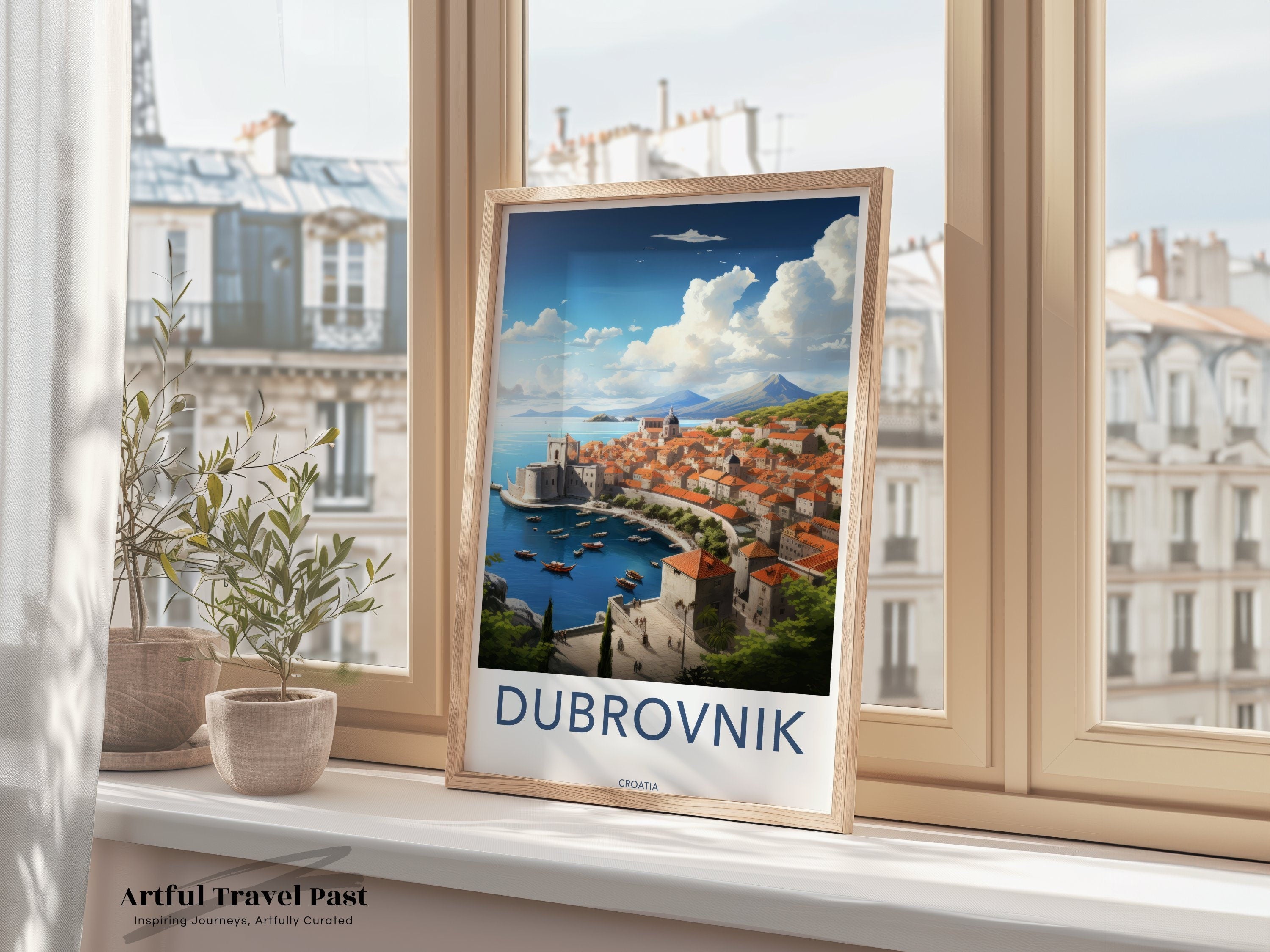 Dubrovnik Framed Poster, Coastal City Wall Art, Historic Croatian Poster, Mediterranean Landscape Print, Architectural Wonders