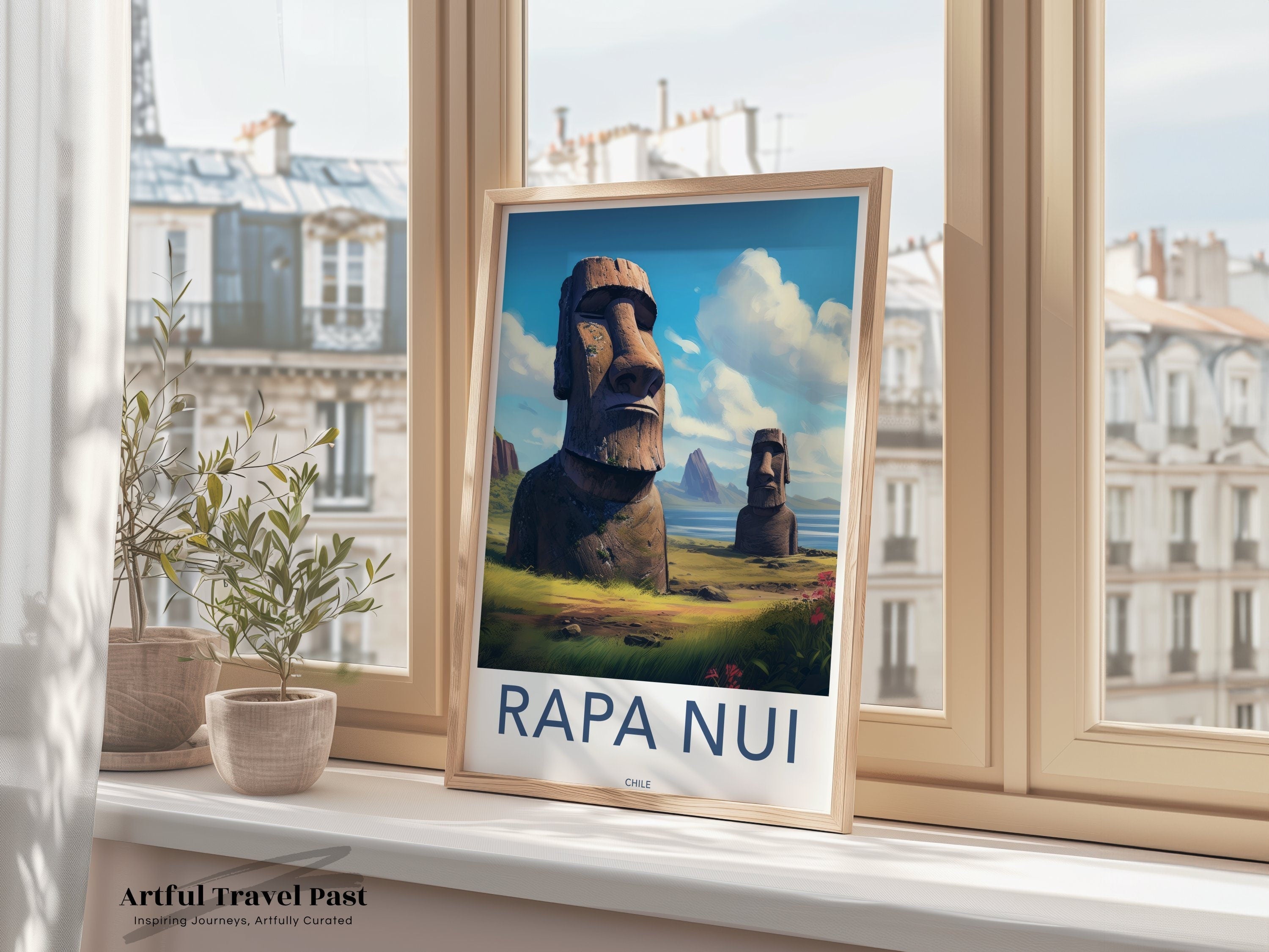 Rapa Nui Easter Island Framed Poster, Historical Moai Statues Wall Art, Cultural Landmark Decor, Perfect for Home Office or Gift