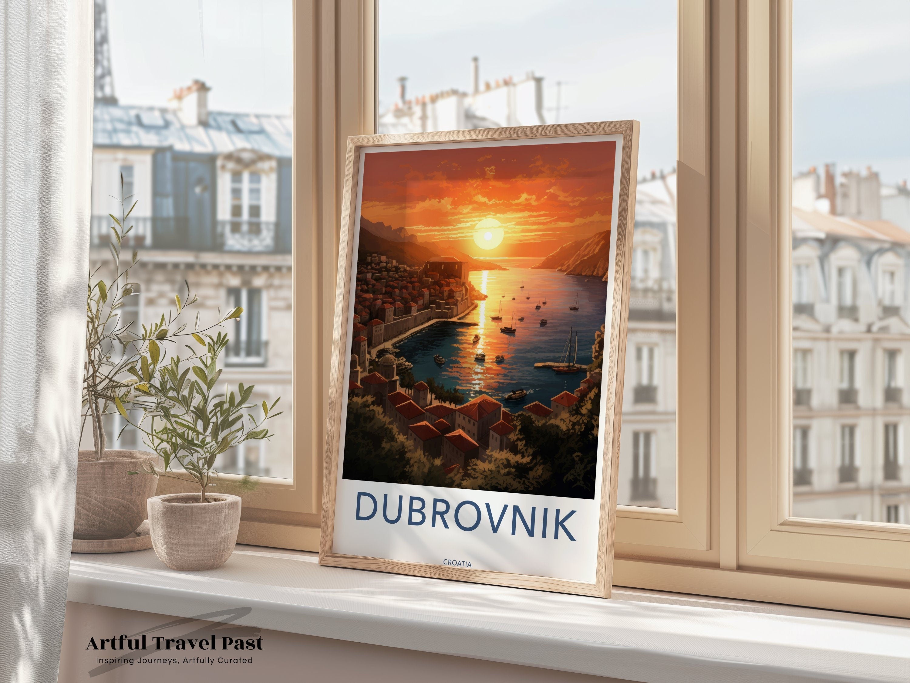 Dubrovnik Croatia Sunset Framed Poster, Stunning Coastal Cityscape Wall Art, Scenic Adriatic Sea Views, Beautiful Travel Decor