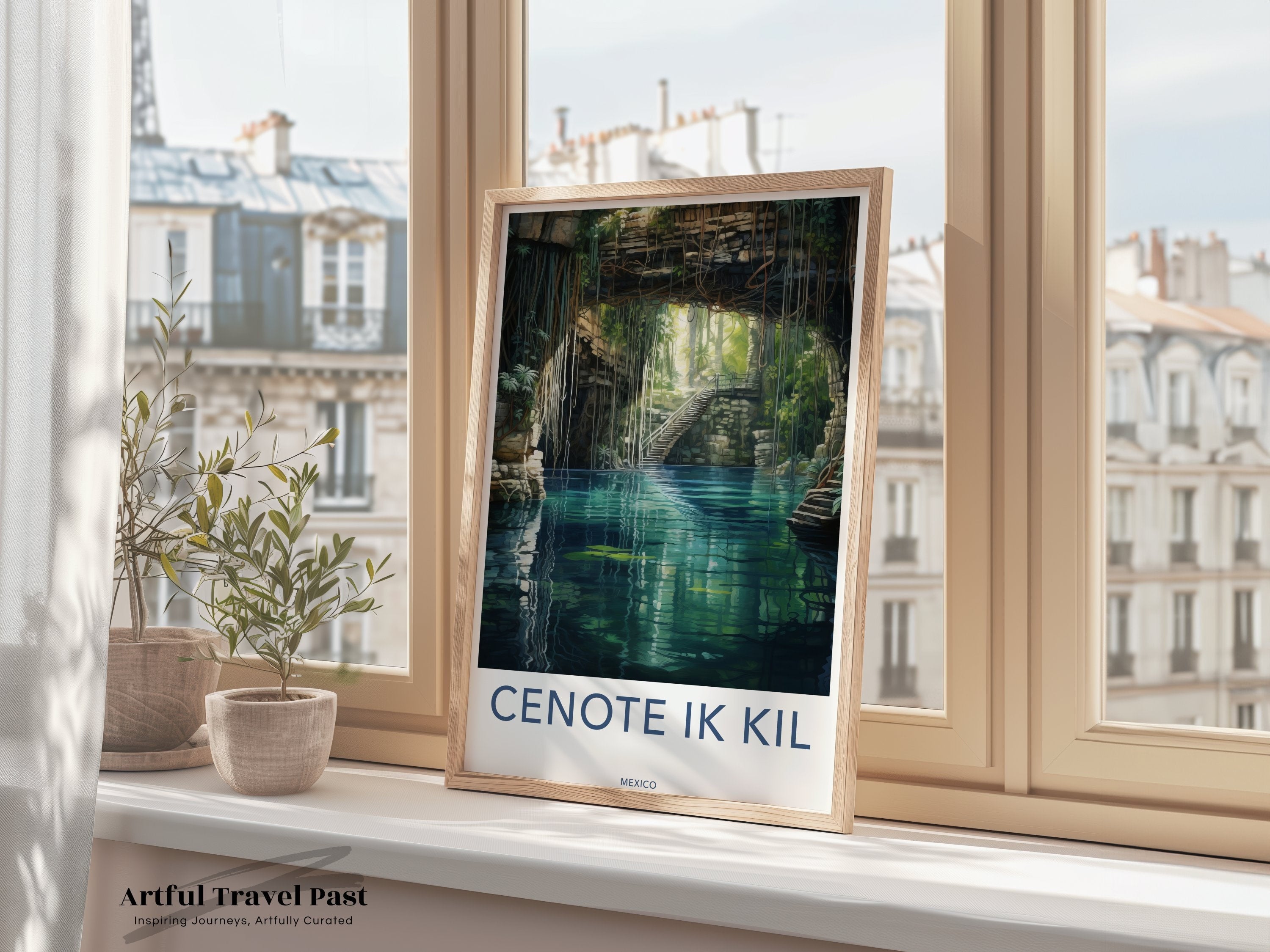 Cenote Ik Kil Poster, Mexico Natural Wonder Print, Framed Art, Scenic Beauty Wall Decor, Historical Landmark Painting