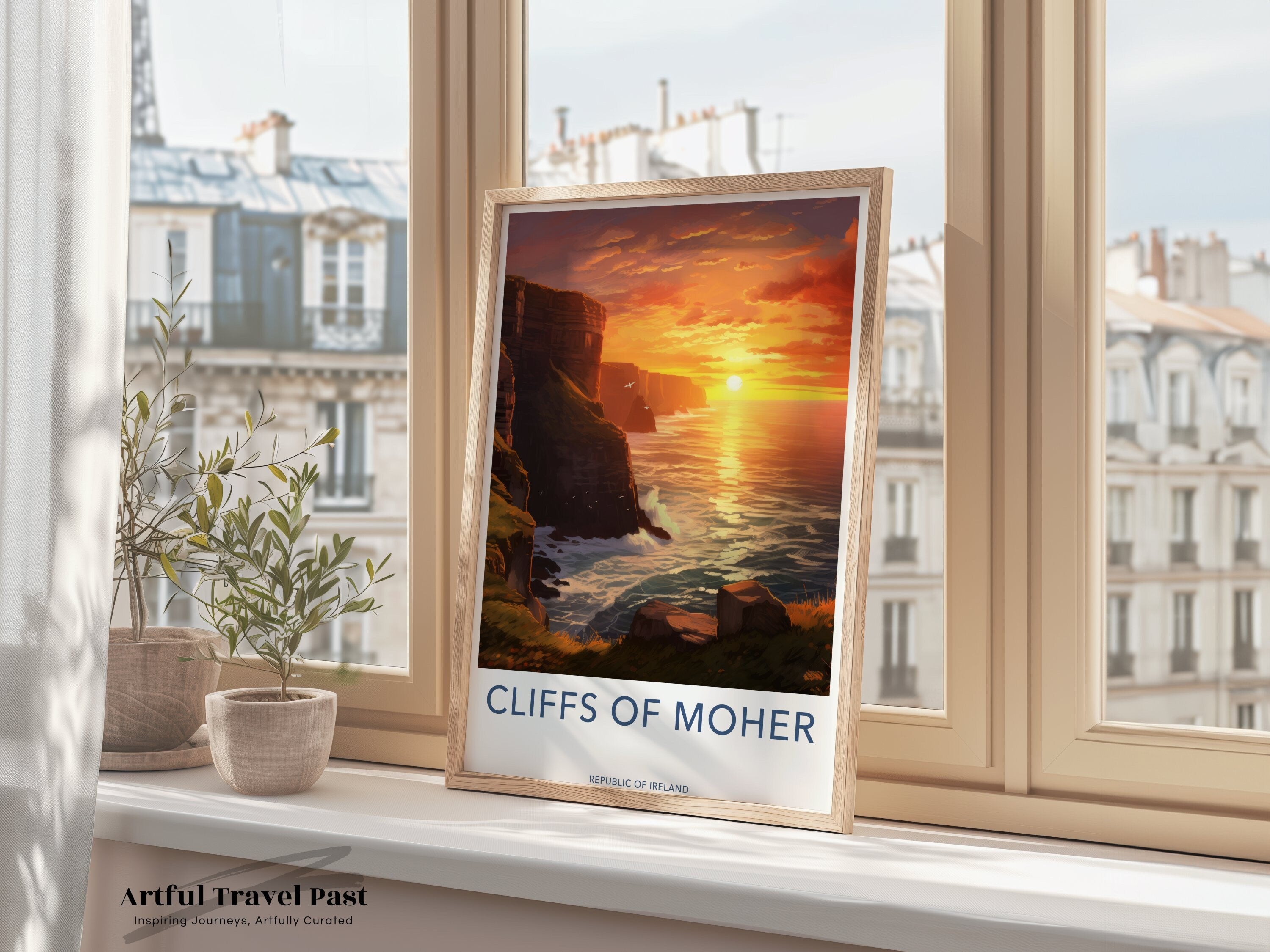 Cliffs of Moher Framed Poster, Scenic Ireland Wall Art, Sunset Coastal View Home Decor, Travel Destination Art, Nature Landscape Print