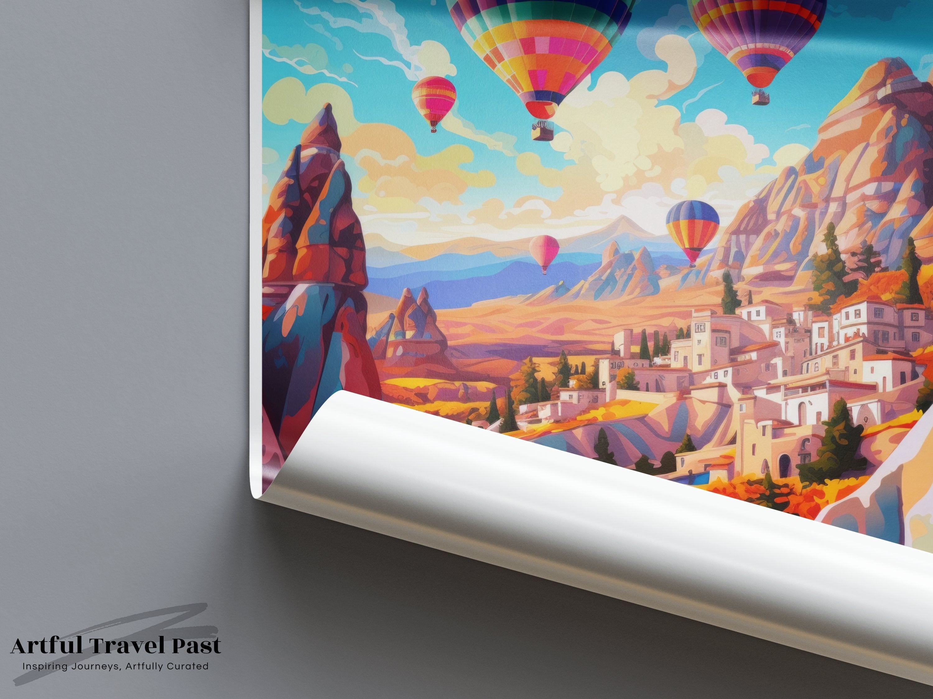 Hot Air Balloons Over Göreme Framed Poster, Stunning Göreme Landscape, Beautiful Scenic Art Print, Wall Decor for Home or Office