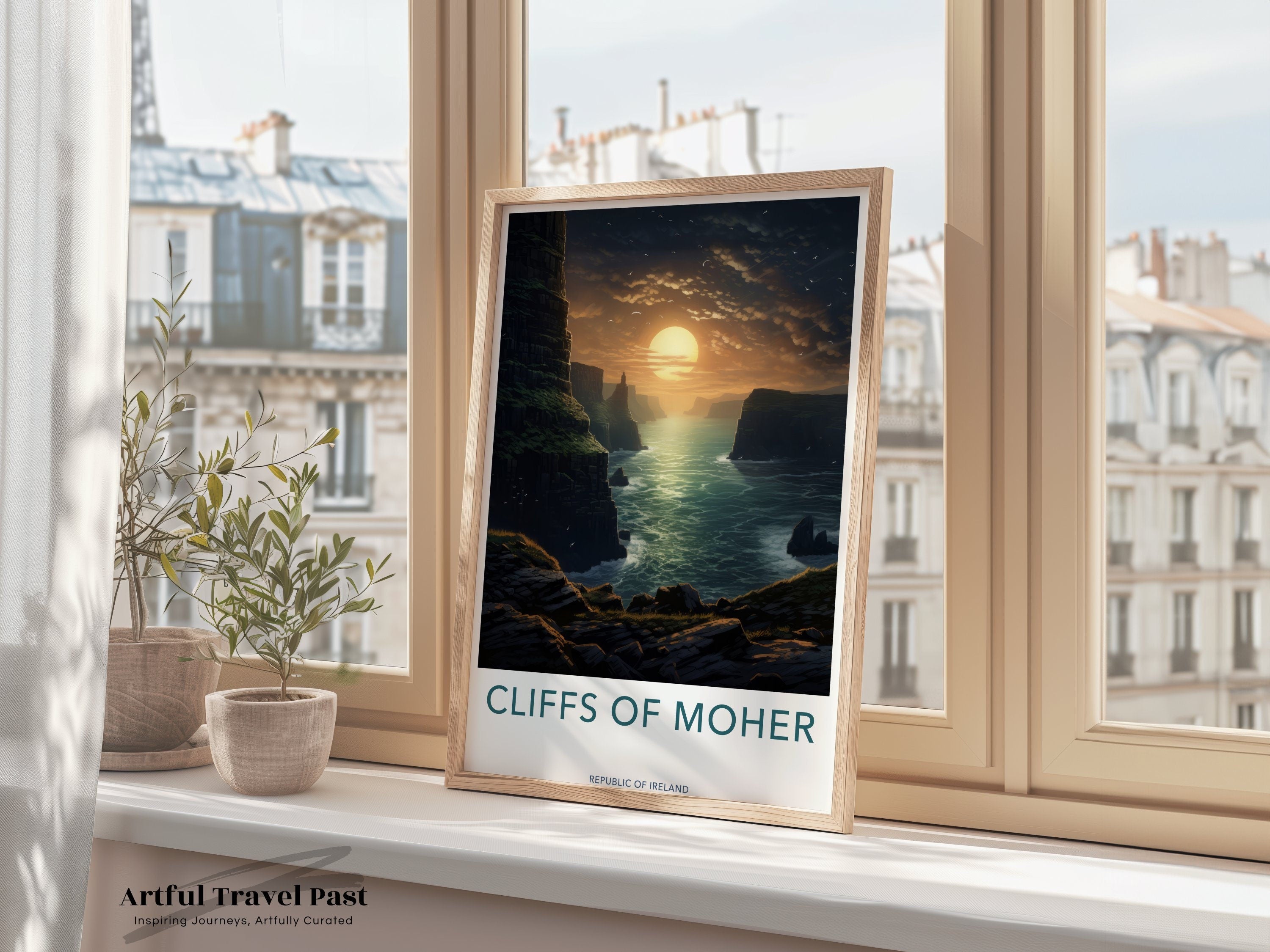 Cliffs of Moher Sunset, Ireland Coastal Art, Scenic Landscape Poster, Framed Wall Art, Irish Heritage Print, Home Decor