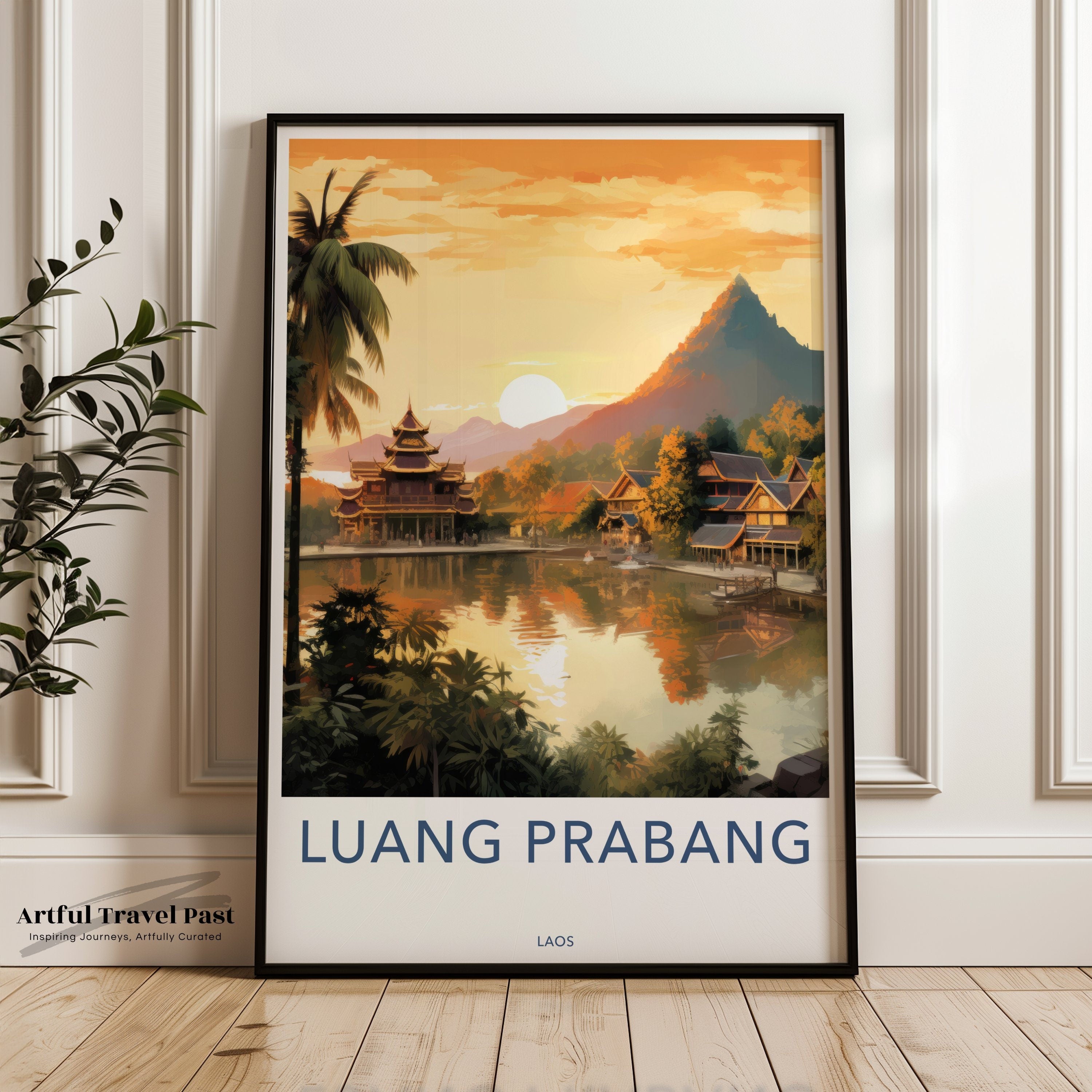 Luang Prabang Wall Art Print, Laos Travel Poster, Vintage Travel Decor, Southeast Asia Artwork, Scenic Sunset Illustration, Cultural