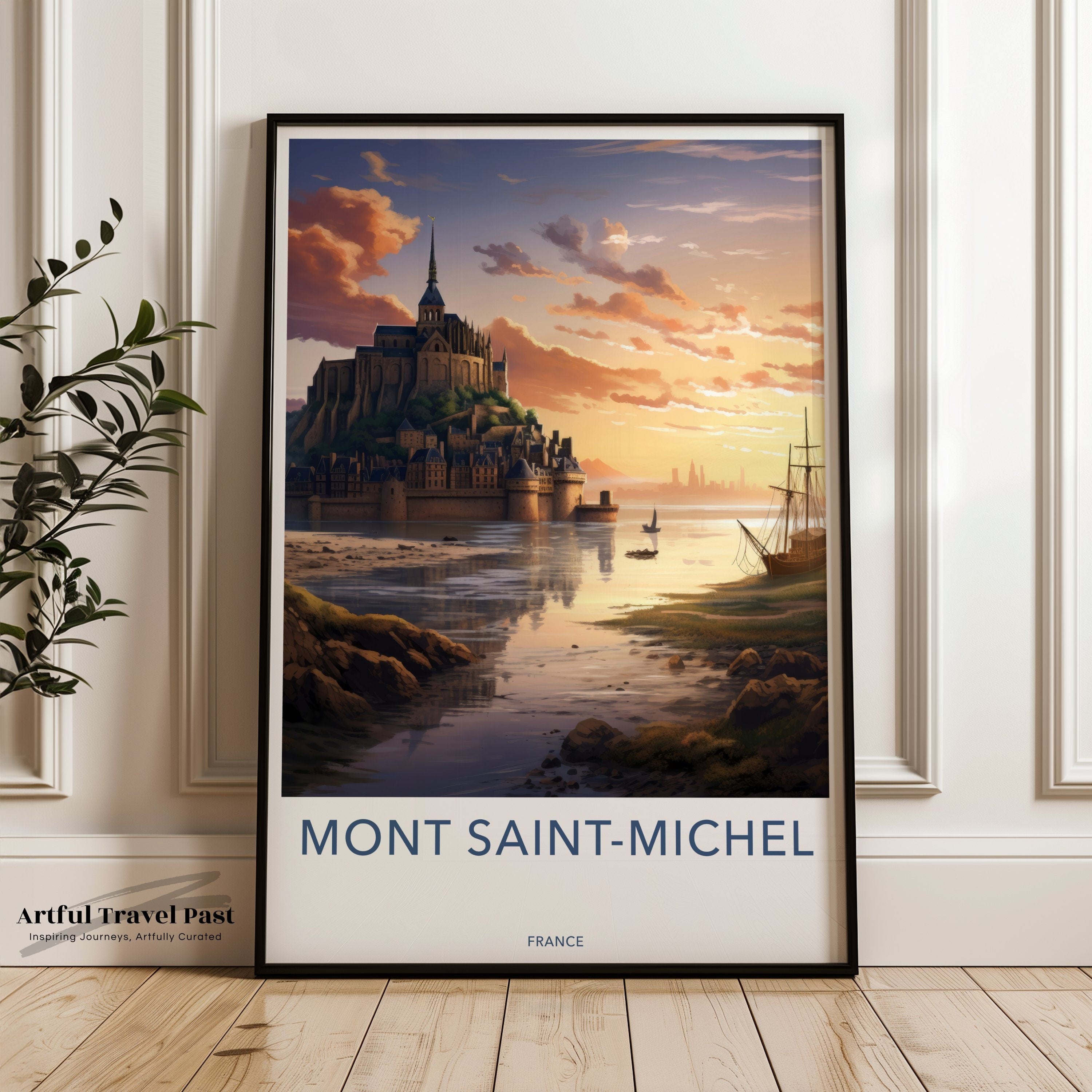 Mont Saint-Michel Castle Sunset, Historical Coastal French Landmark, Scenic Landscape Wall Art, Stunning Architecture Poster