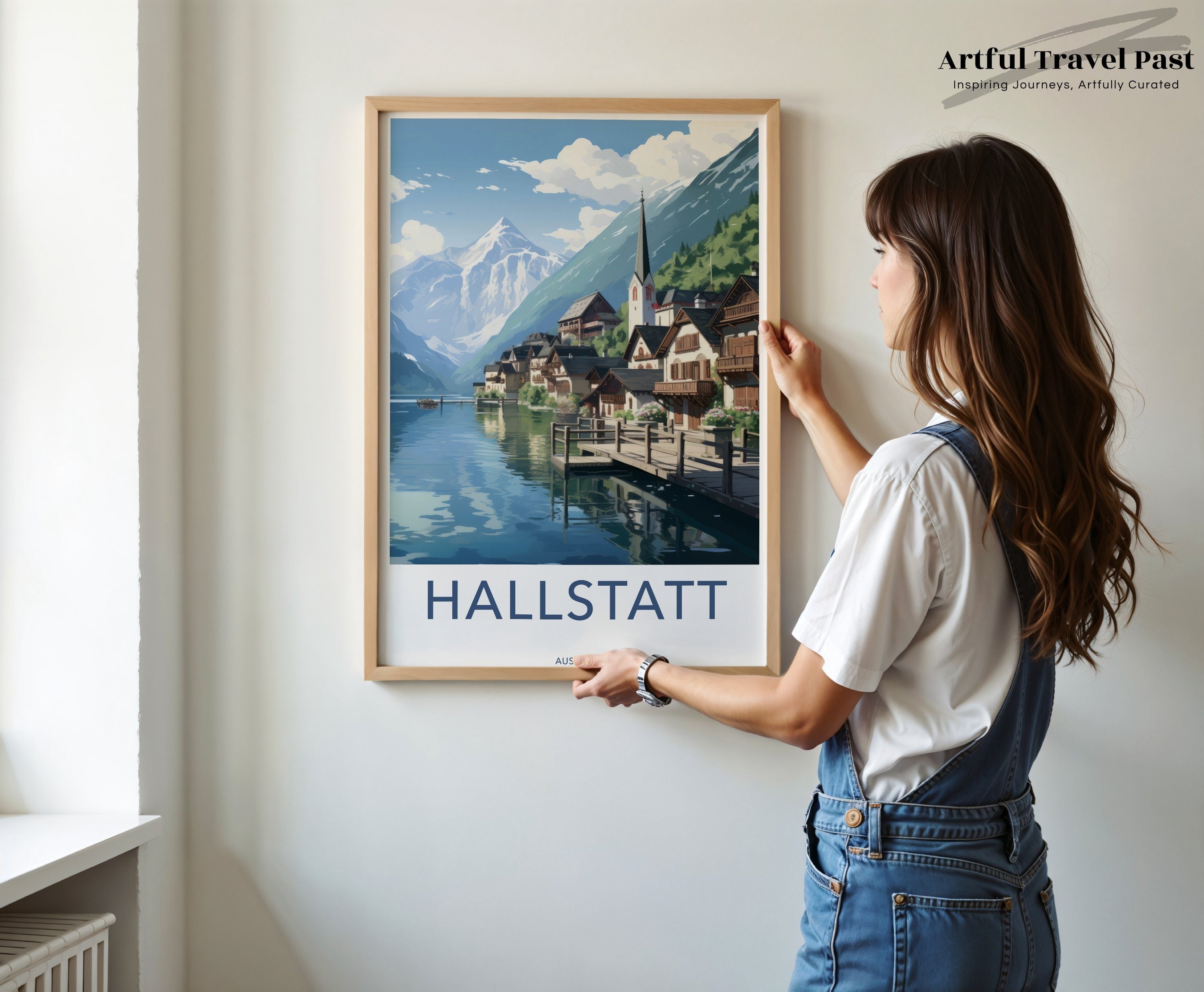 Hallstatt Framed Poster, Beautiful Alpine Village Art, Historic Lakeside Houses, Stunning Mountain Scenery, Perfect Wall Decor