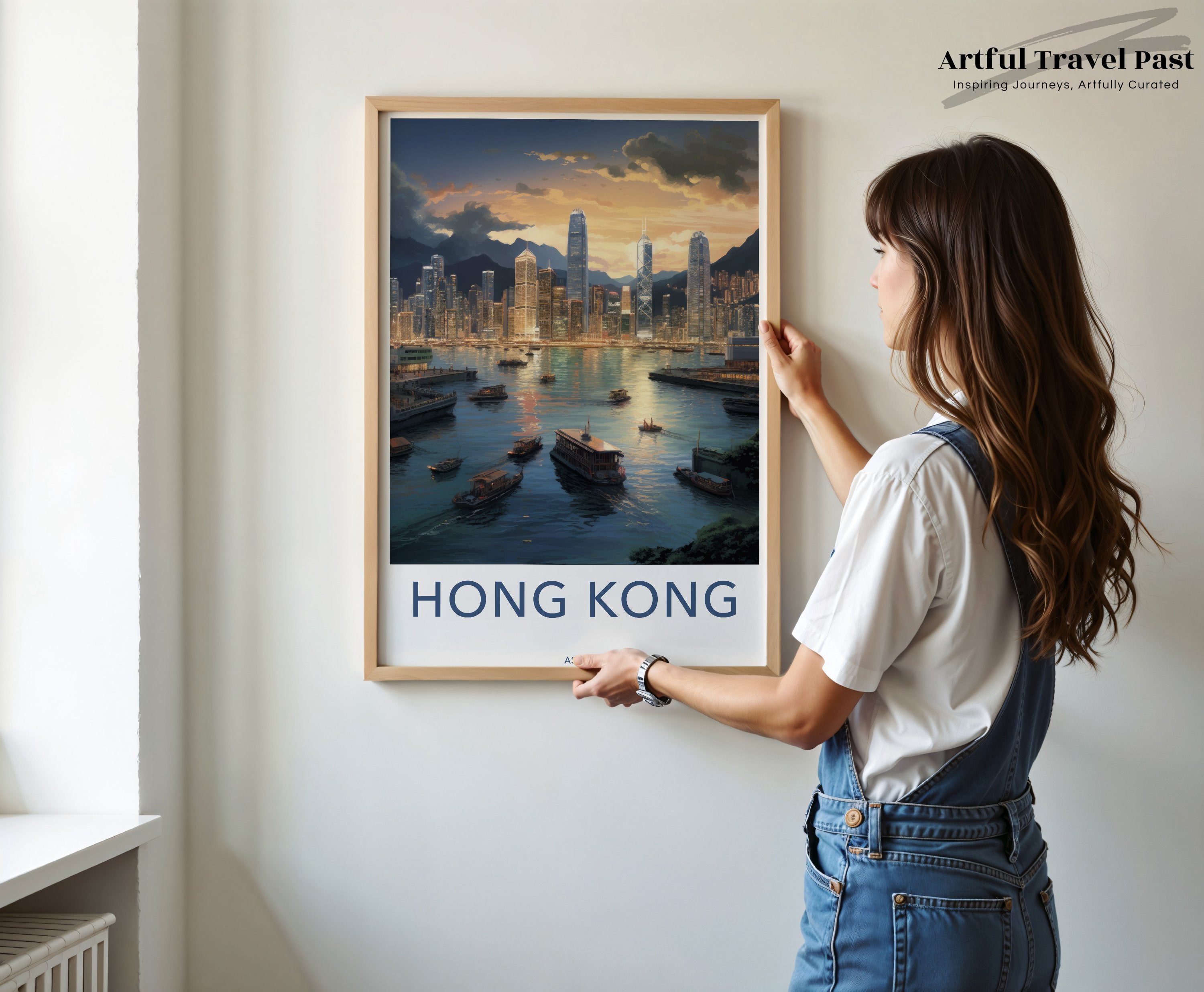 Hong Kong Skyline Framed Poster, Stunning Cityscape Art, Night View Wall Decor, Vibrant City Lights Print, Urban Landscape Artwork