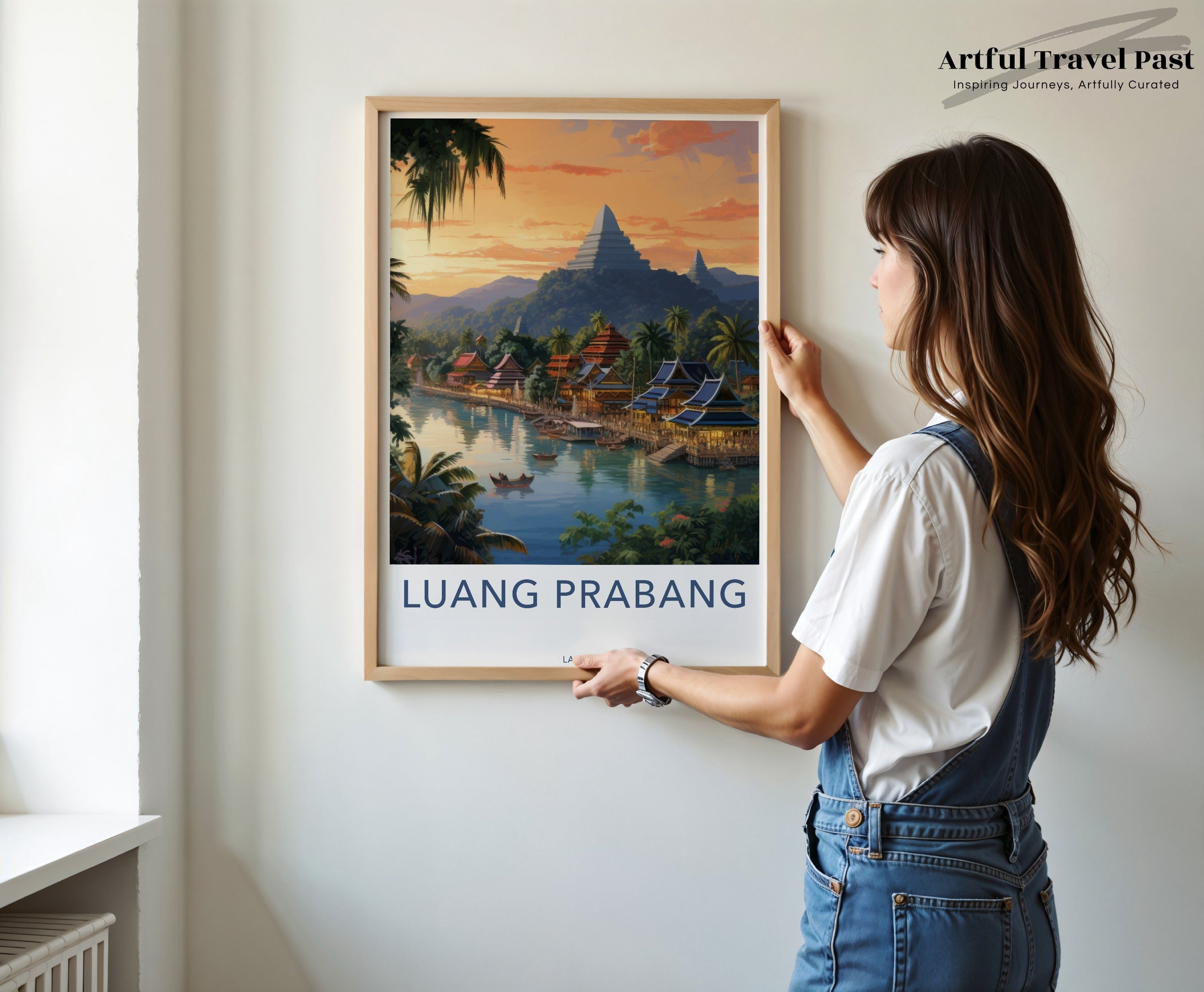 Luang Prabang Wall Art, Historic Laos Landscape Print, Southeast Asian Cultural Landmark Decor, Serene River Scene, Travel Poster