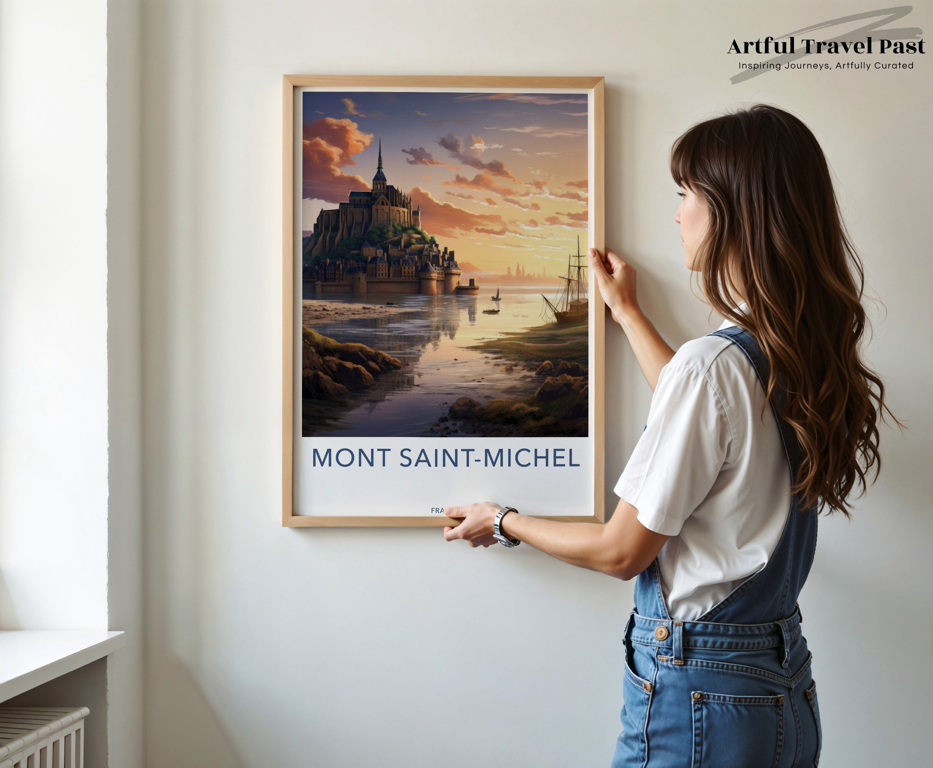 Mont Saint-Michel Castle Sunset, Historical Coastal French Landmark, Scenic Landscape Wall Art, Stunning Architecture Poster