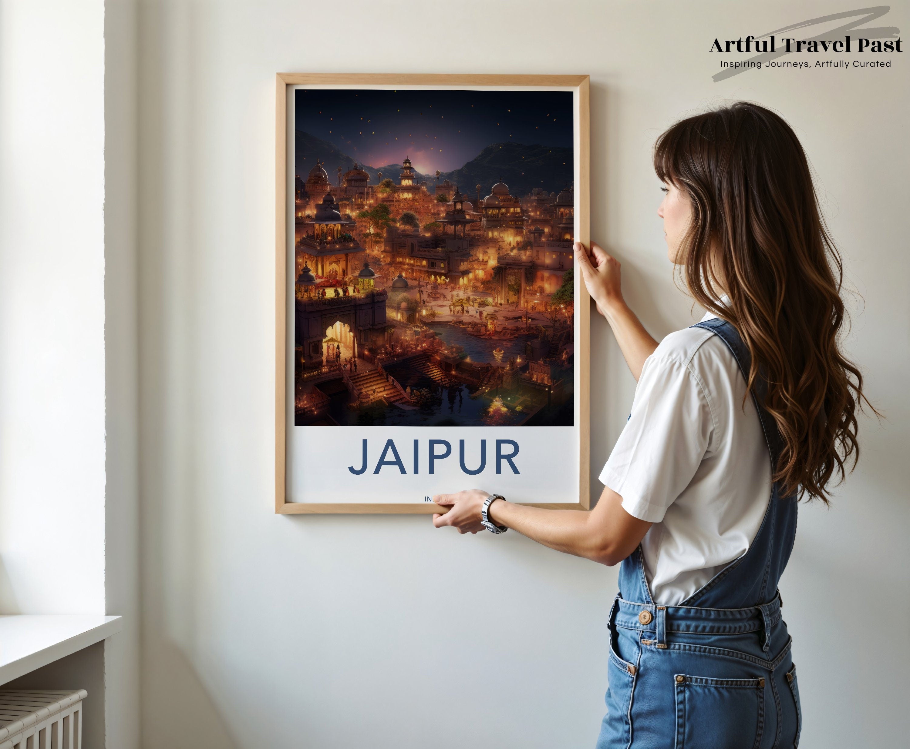 Jaipur Cityscape Framed Poster, Historical and Cultural Wall Art, Illuminated Night View Decor, Perfect Gift for Home or Office