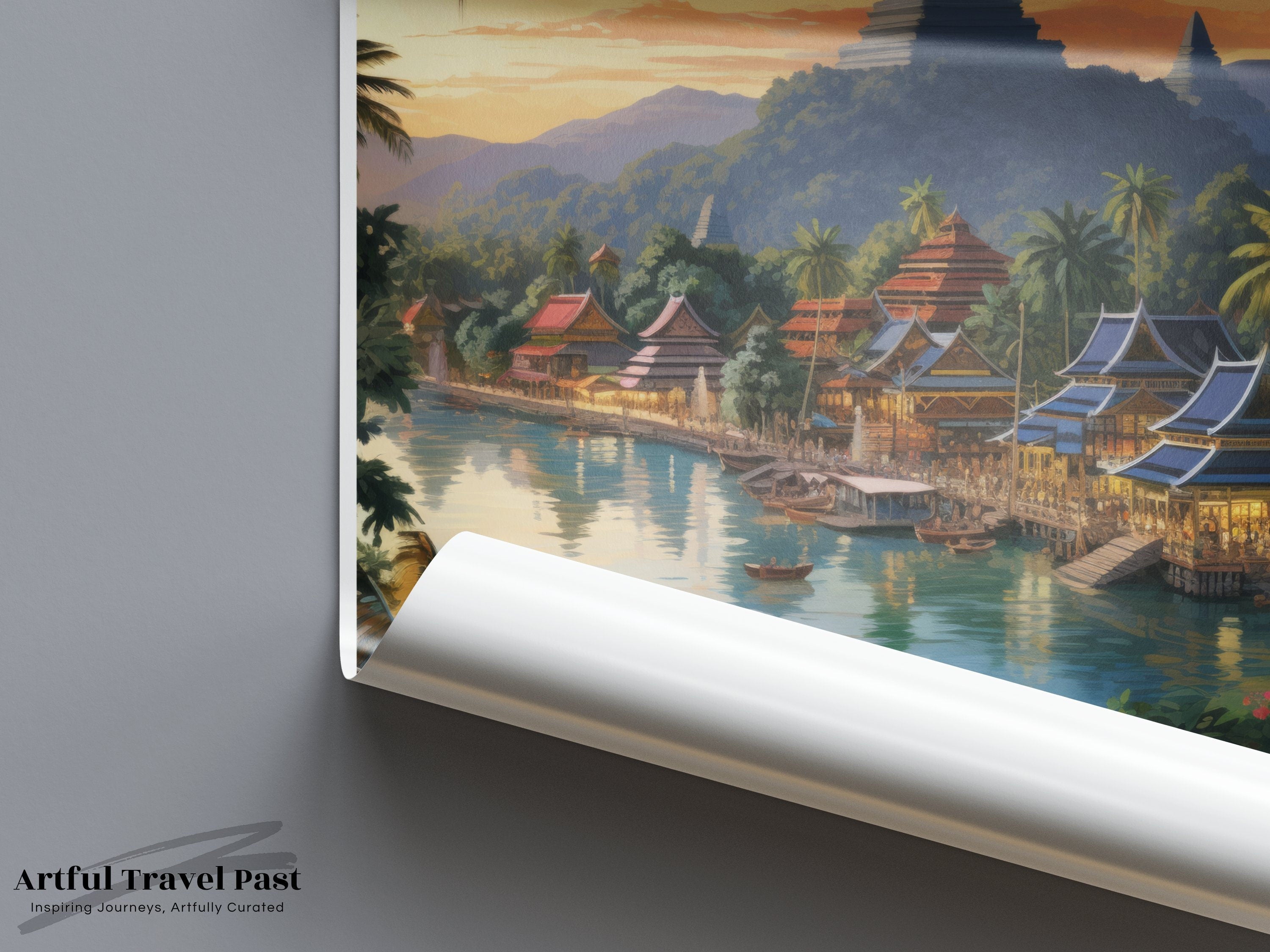 Luang Prabang Wall Art, Historic Laos Landscape Print, Southeast Asian Cultural Landmark Decor, Serene River Scene, Travel Poster