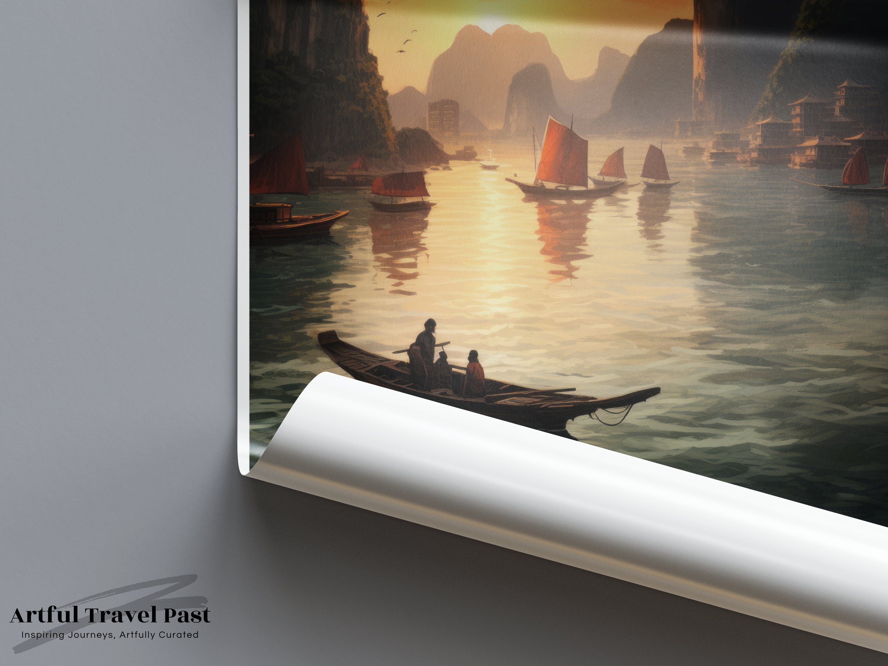 Ha Long Bay Framed Poster, Sunset Over Ha Long Bay Wall Art, Vietnamese Landscape Print, Scenic Coastal Decor, Room Aesthetic