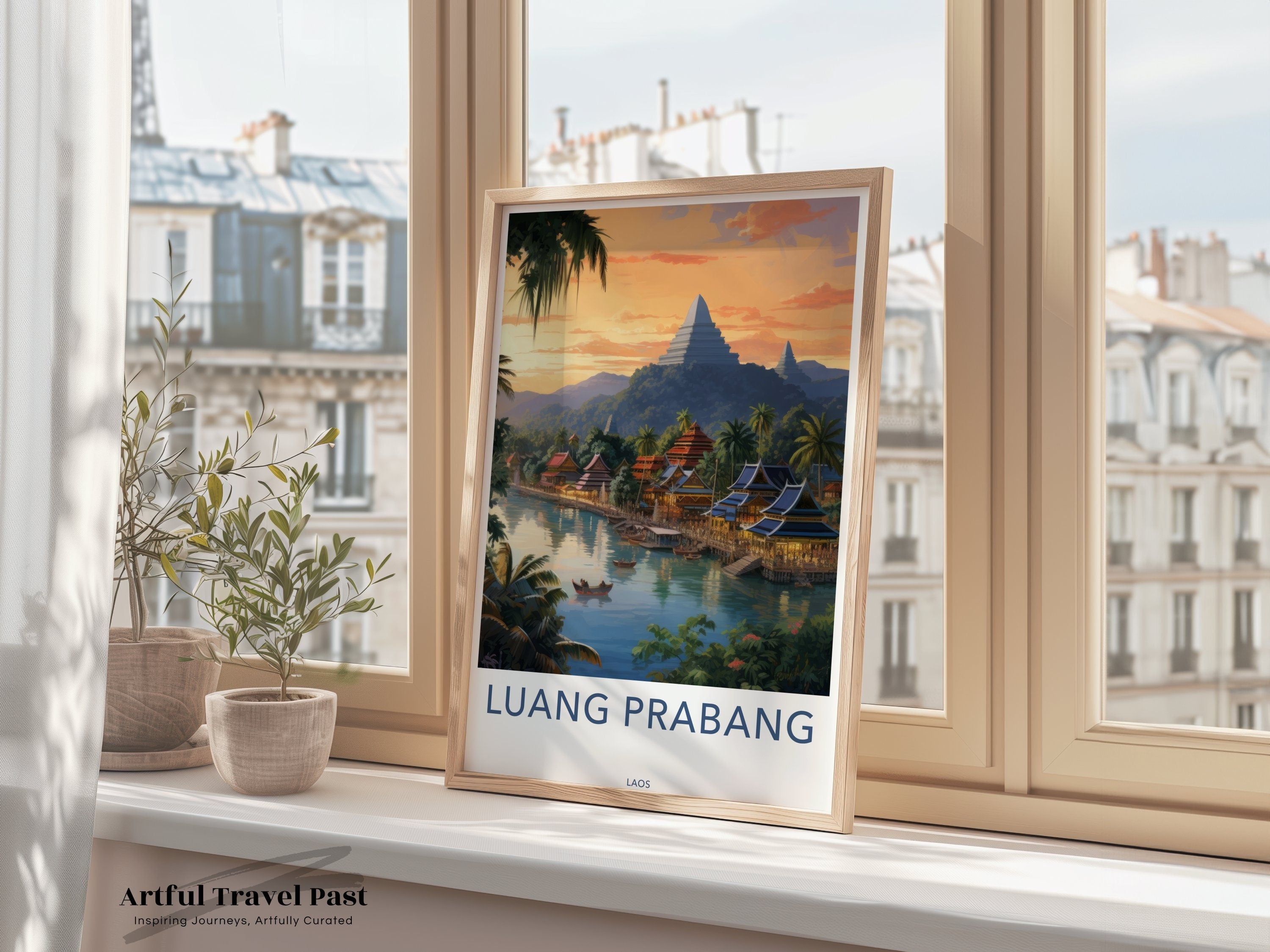 Luang Prabang Wall Art, Historic Laos Landscape Print, Southeast Asian Cultural Landmark Decor, Serene River Scene, Travel Poster