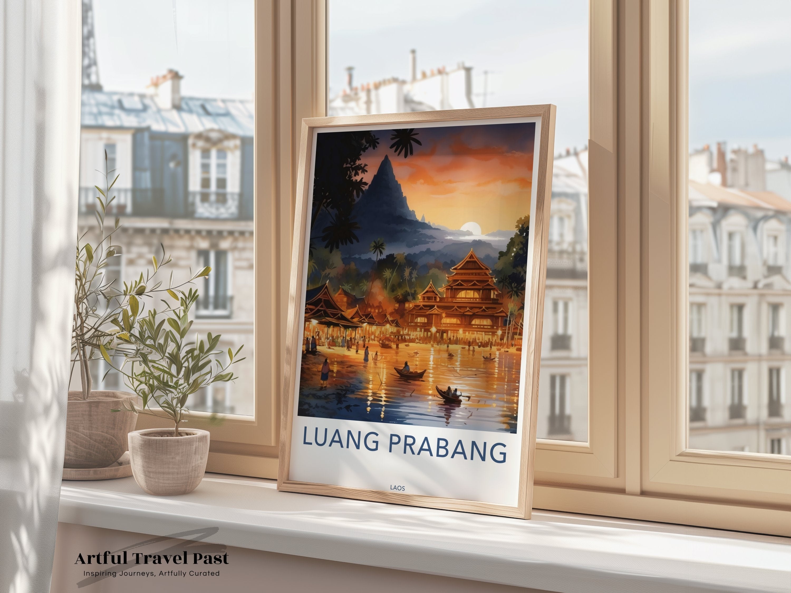 Luang Prabang Sunset Wall Art, Scenic Laos Landscape Print, Cultural Landmarks Decor, Southeast Asia Artwork, Historic Town Decor