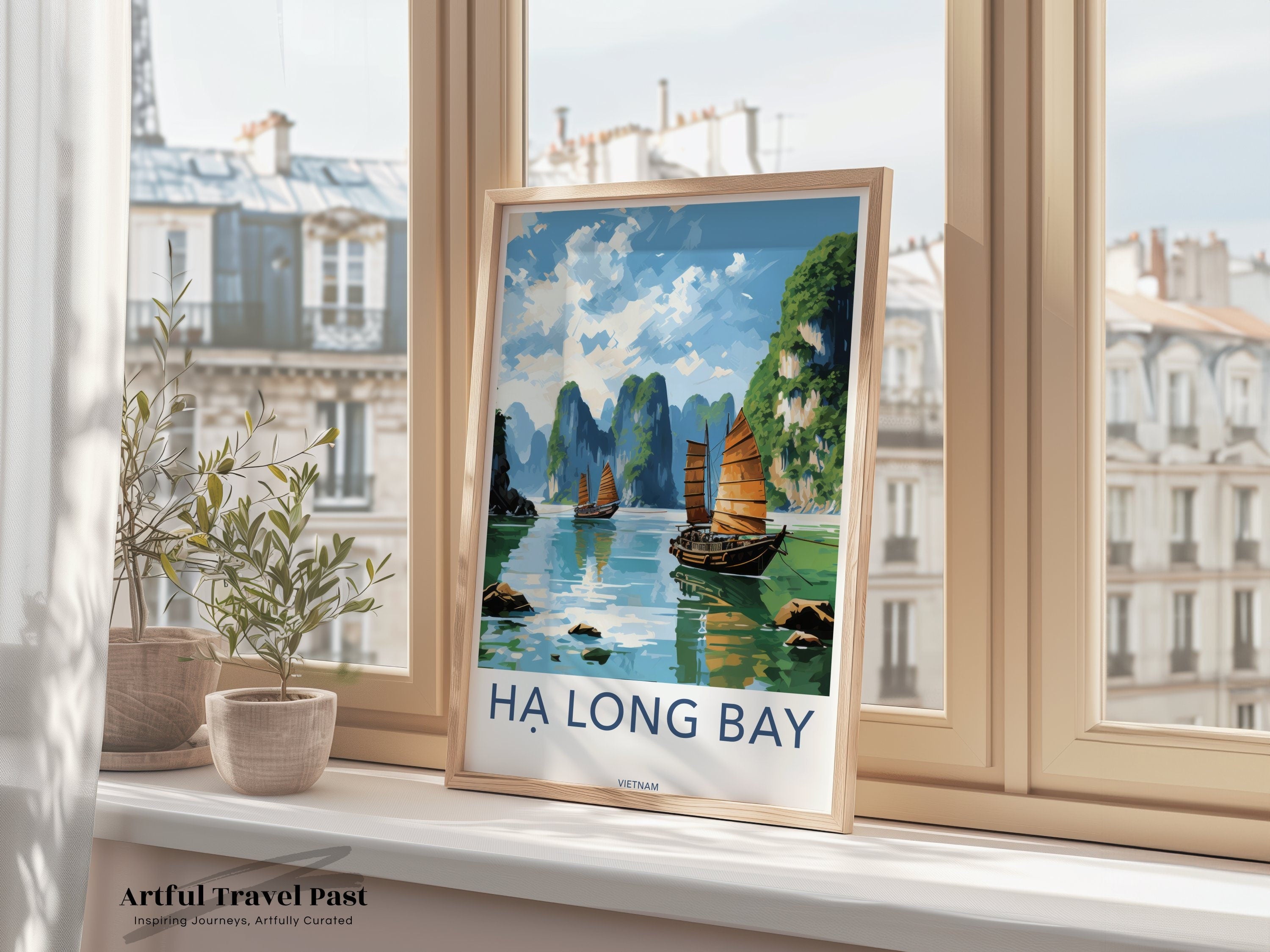 Ha Long Bay Framed Poster, Stunning Seascape Decor, Nautical Wall Art, Vietnamese Landscape, Coastal Art Print, Travel Inspired Home Decor