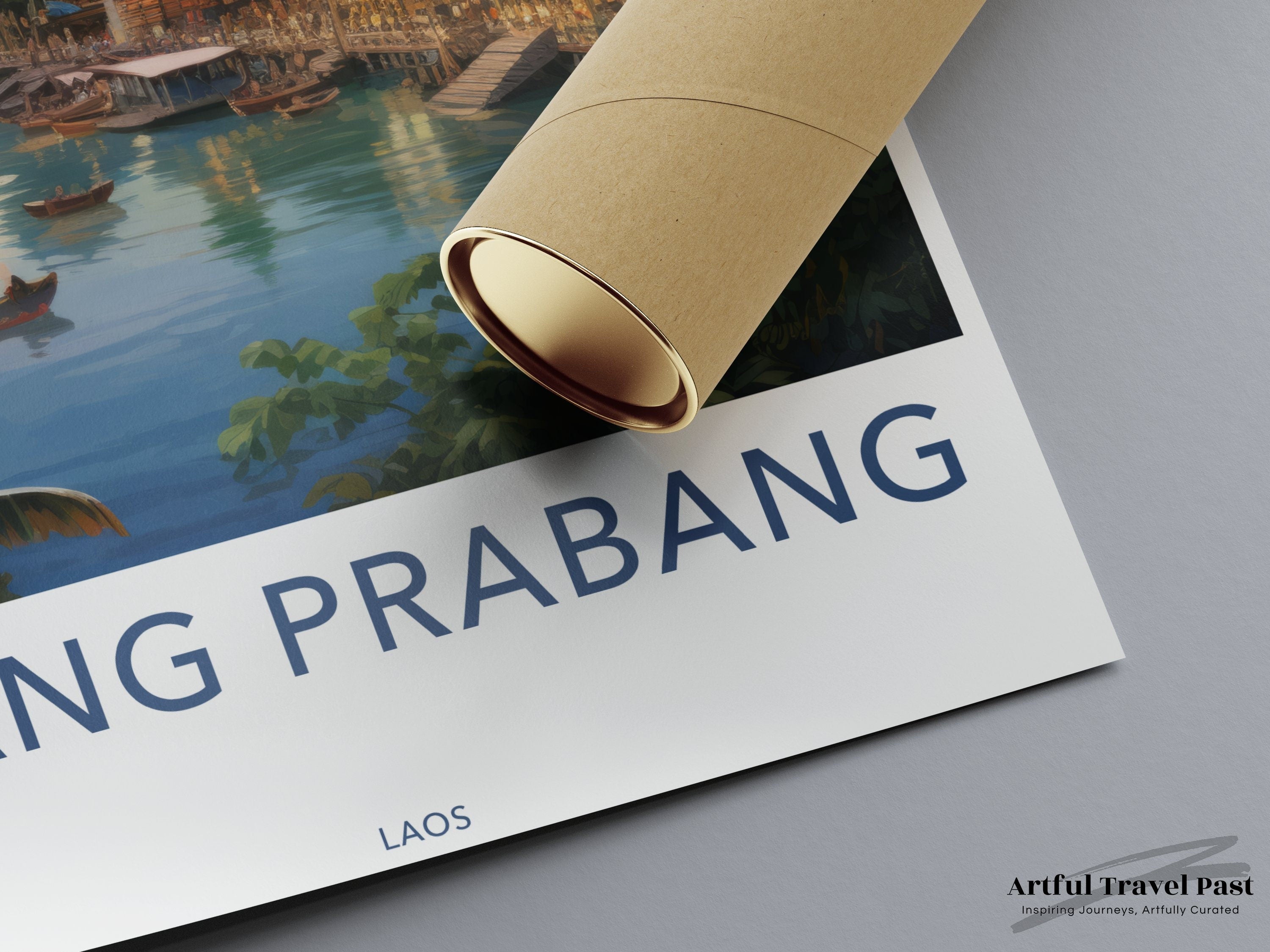 Luang Prabang Wall Art, Historic Laos Landscape Print, Southeast Asian Cultural Landmark Decor, Serene River Scene, Travel Poster